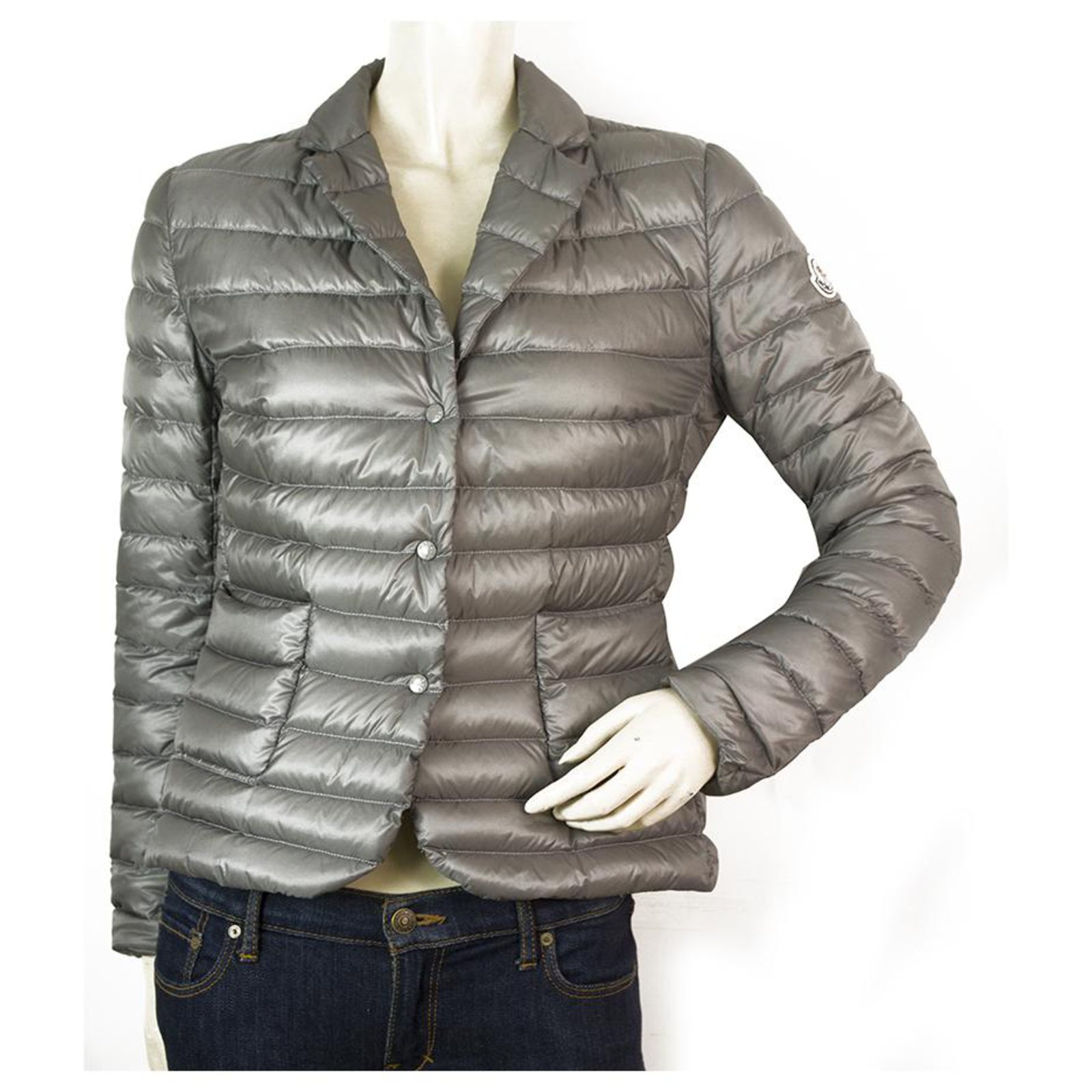 Moncler Leyla Giacca Femme Gris clair Puffer jacket taille 1 Polyester
