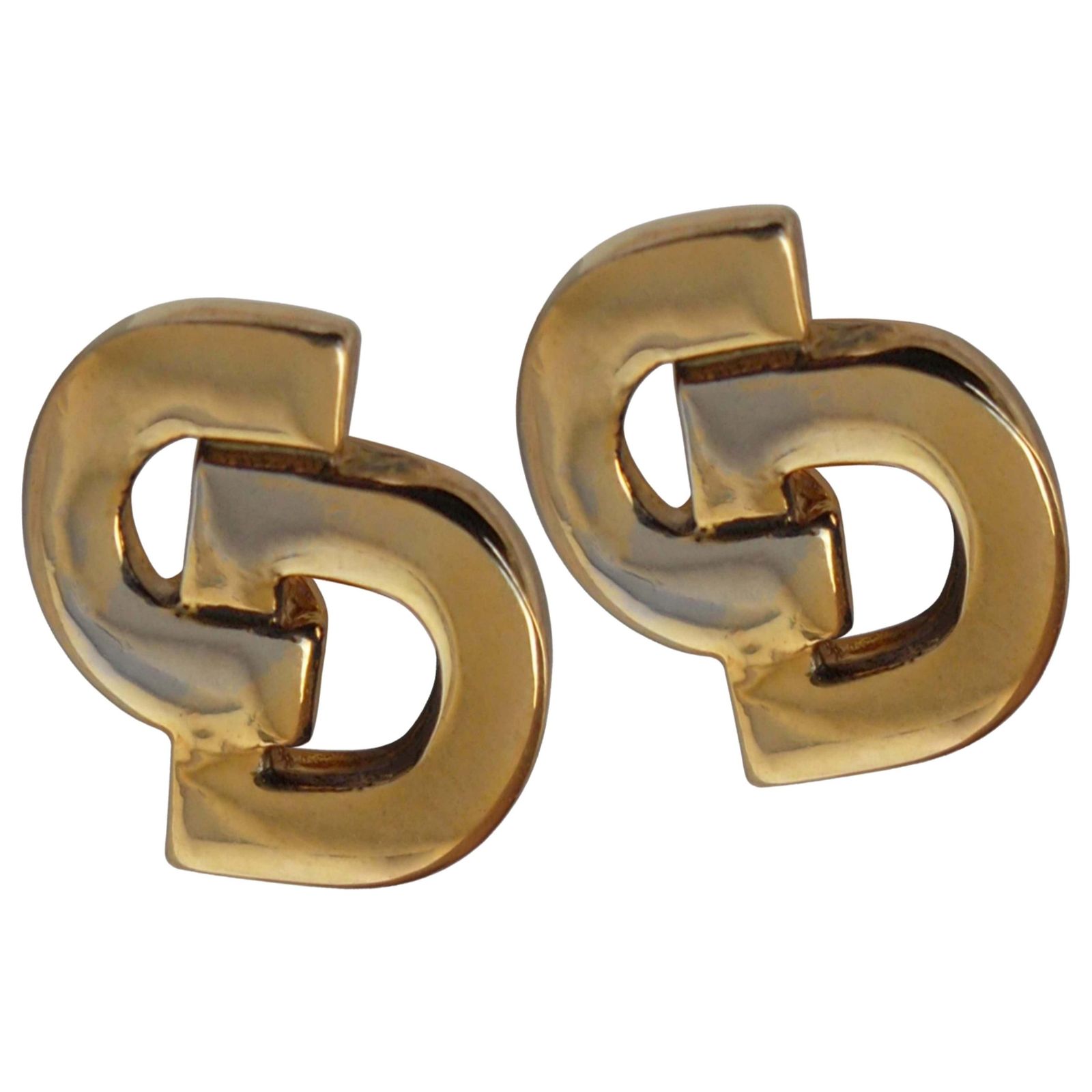 Boucles D'oreilles Clips Années 1980 - Doré, Pierre Orange, 5,5 Cm - Occasion Vintage