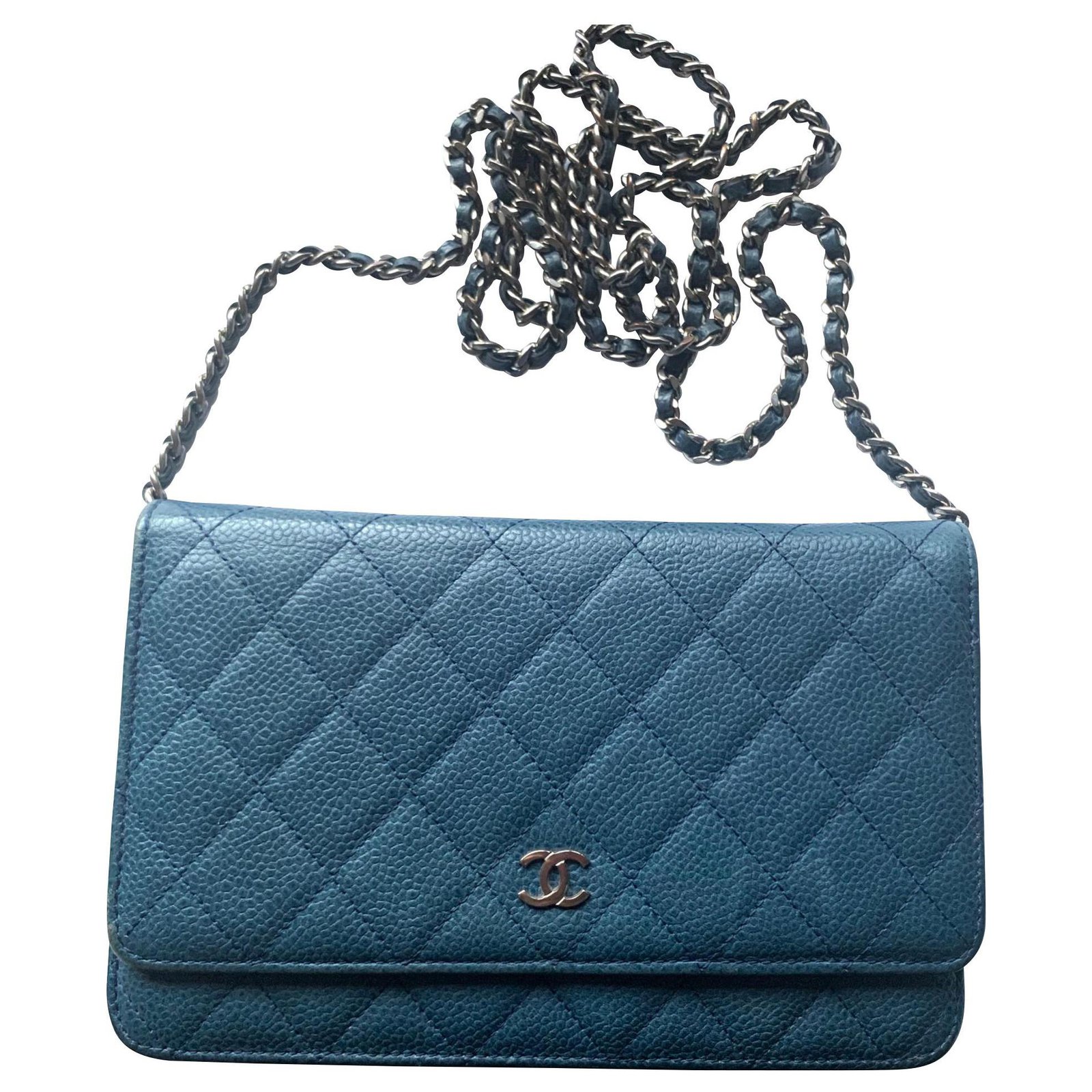 Chanel Blue Classic Caviar Card Holder Light blue Leather ref