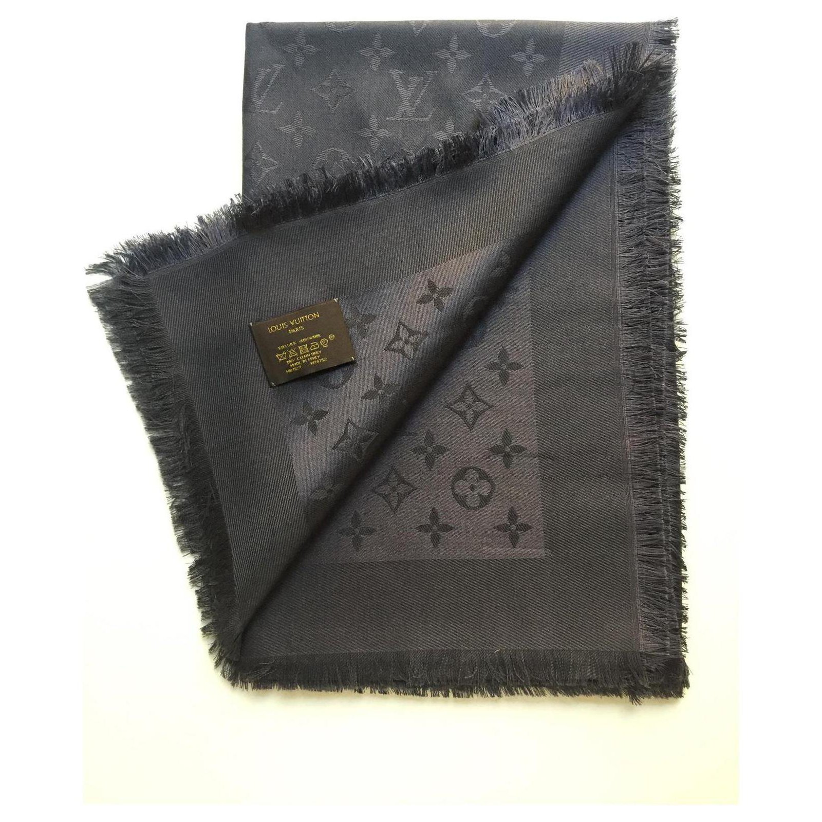 Louis Vuitton Anthracite Grey Monogram Silk Wool Shawl Louis