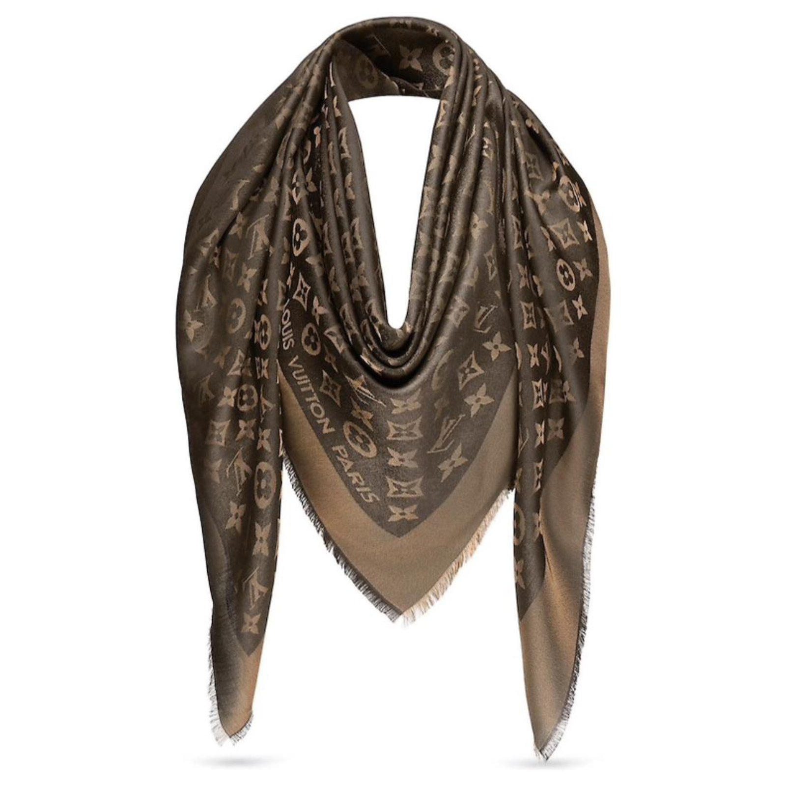 Louis Vuitton Logomania Shine brown gold scarf Silk Wool ref