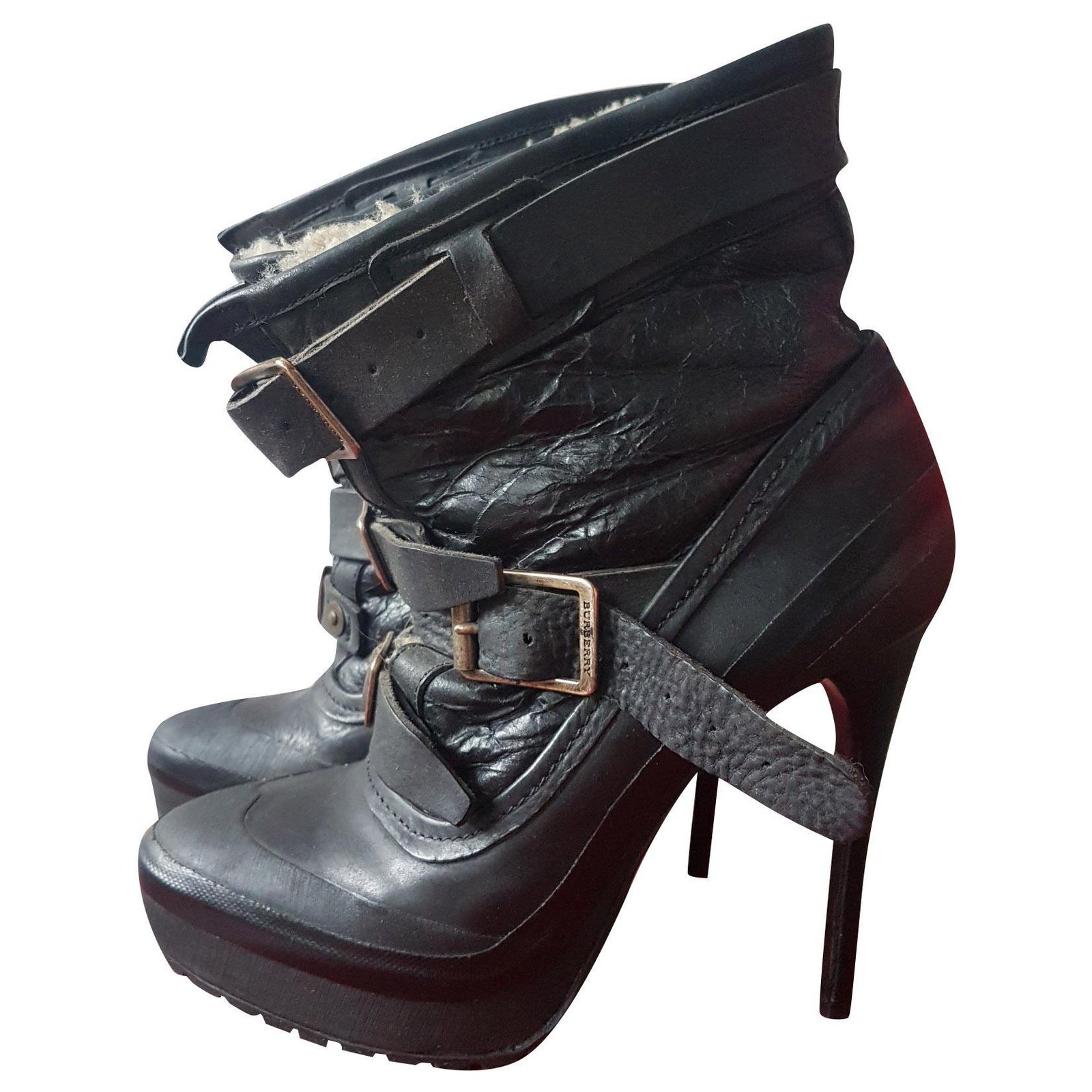 Redenaar Onhandig Bemiddelaar Burberry Ankle Boots Black Leather Fur ref.165550 - Joli Closet