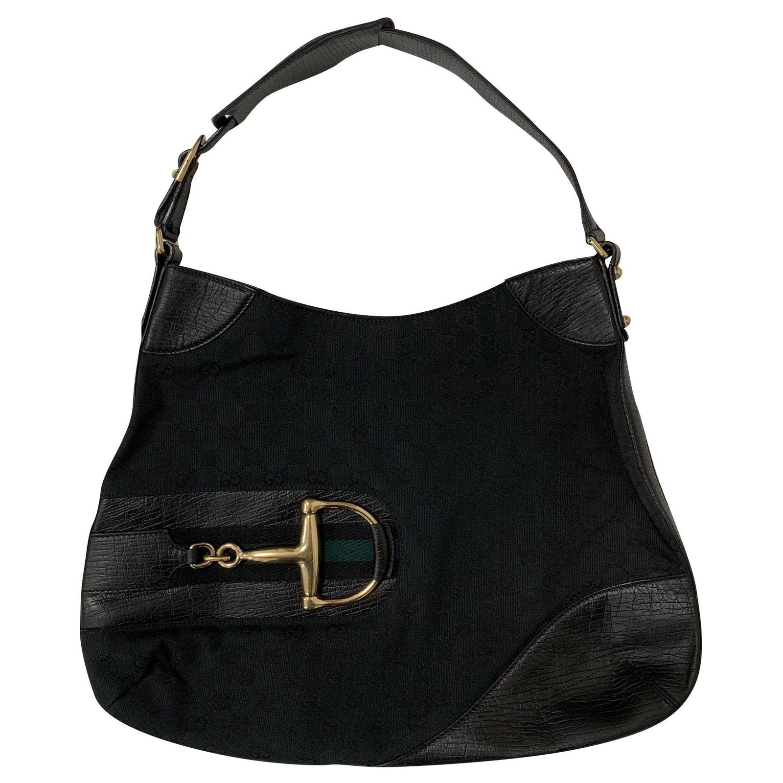 Gucci Black Canvas Hobo Bag Leather Cloth Pony-style calfskin Cloth  ref.576208 - Joli Closet