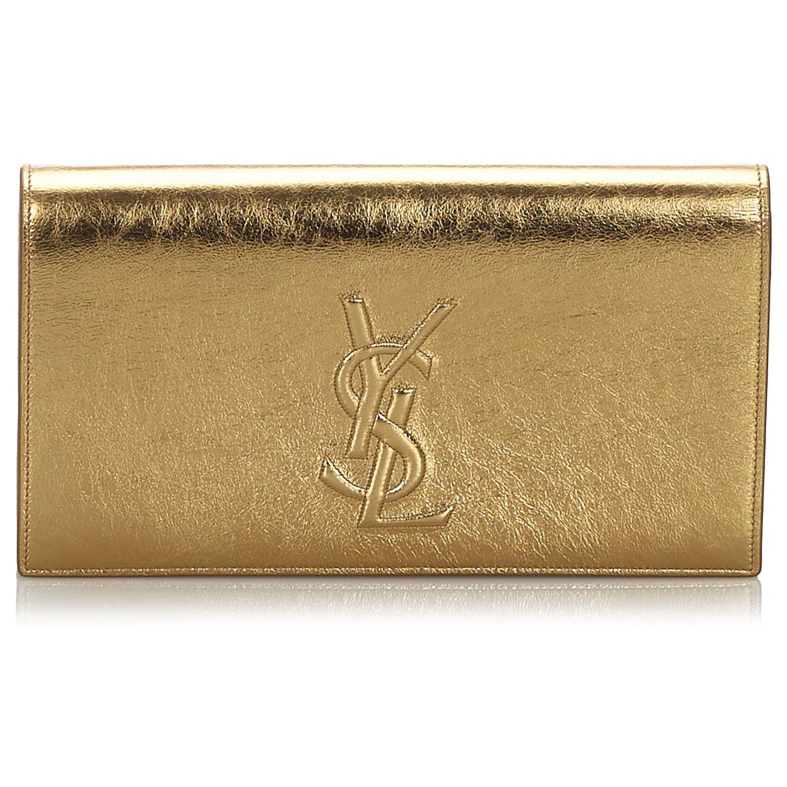 Yves Saint Laurent YSL Gold Metallic Leather Belle de Jour Clutch Bag