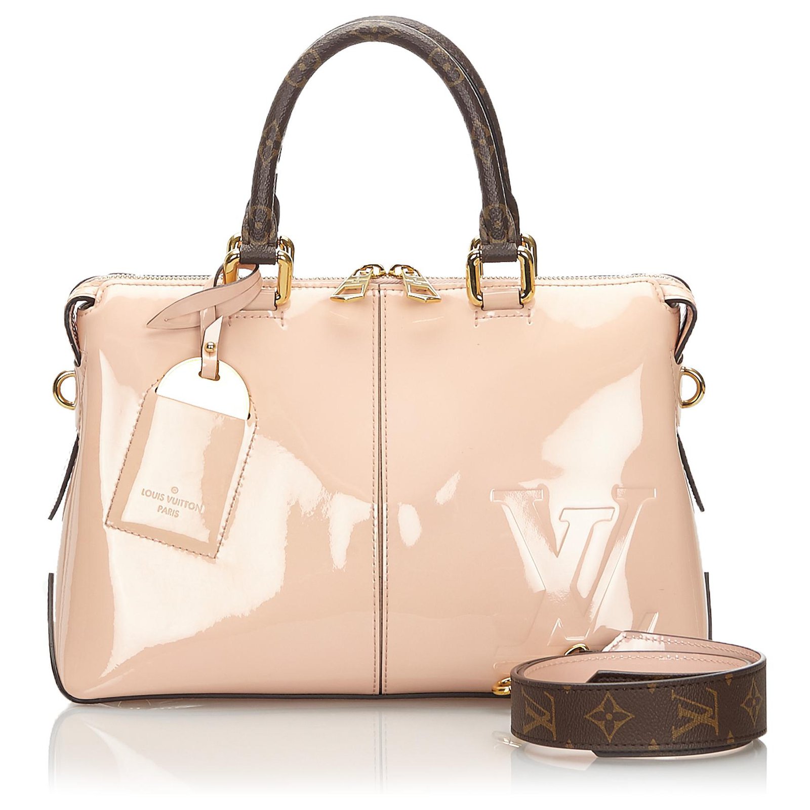 Louis Vuitton Pink Vernis Miroir Tote Brown Leather Patent leather