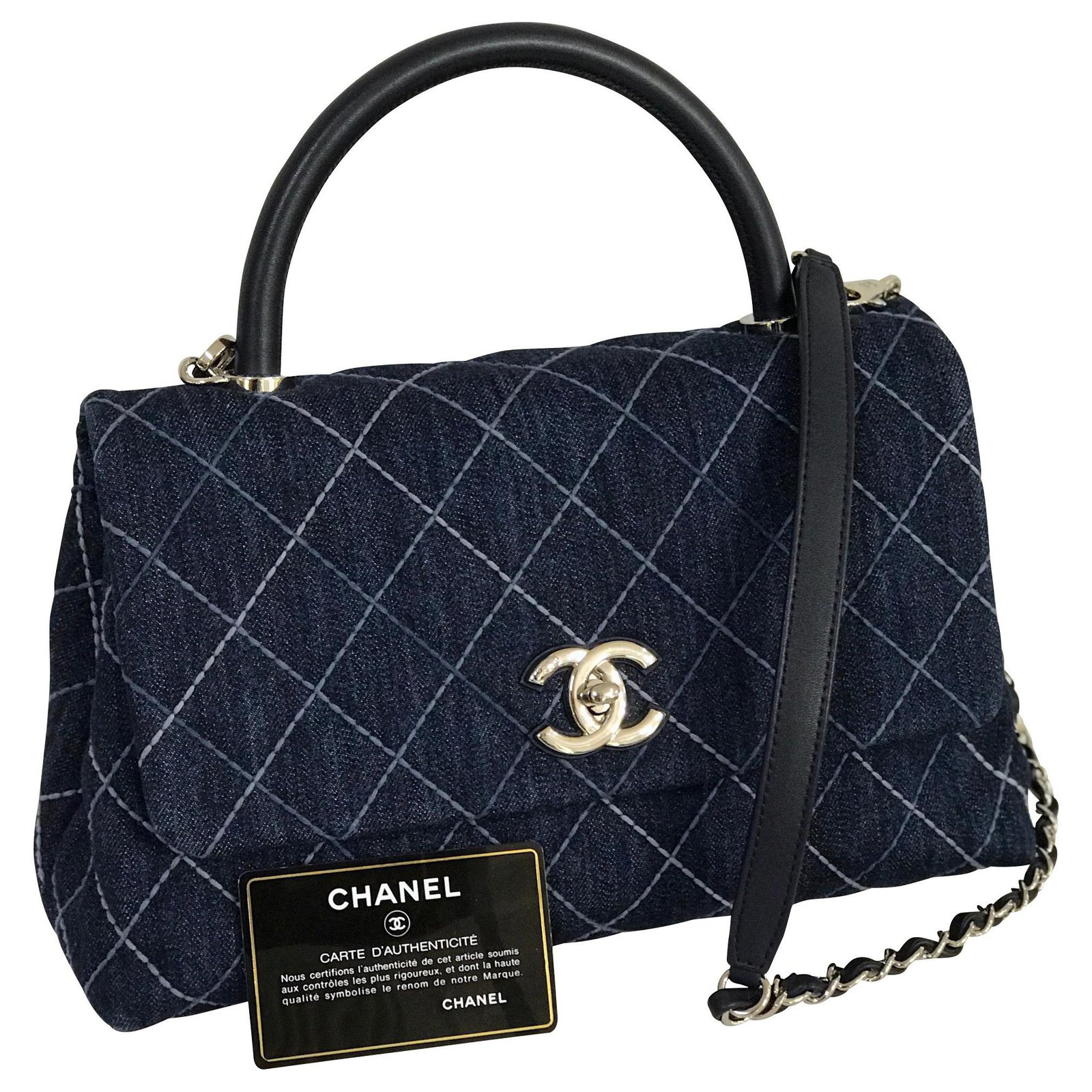 Chanel 19 Coco Handle 30 Cm Bag W Box Card Dustbag Handbags Leather Denim Blue Ref Joli Closet