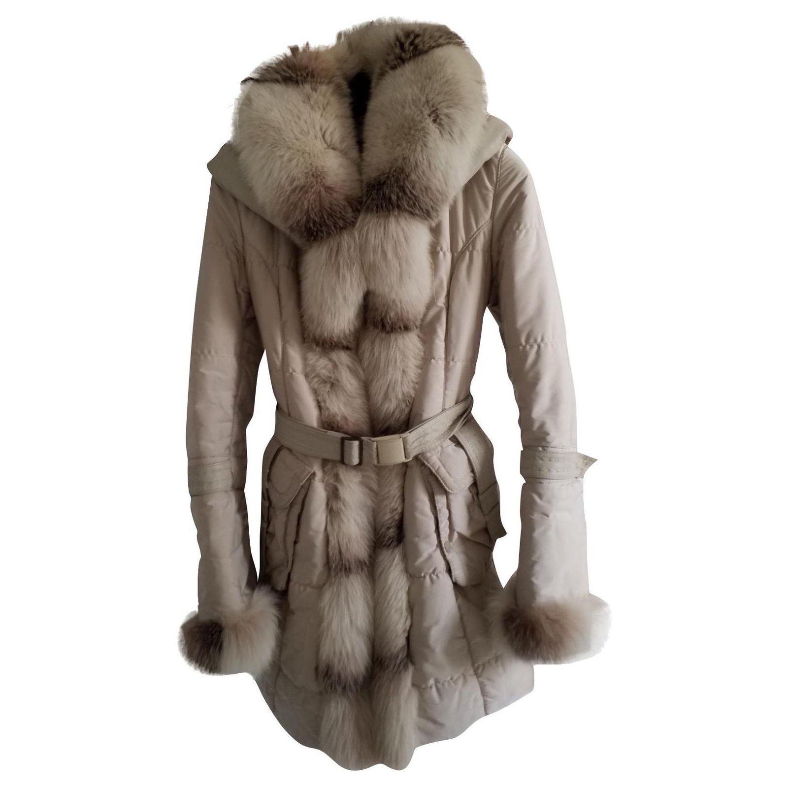 Superb off white leather and fur puffer jacket