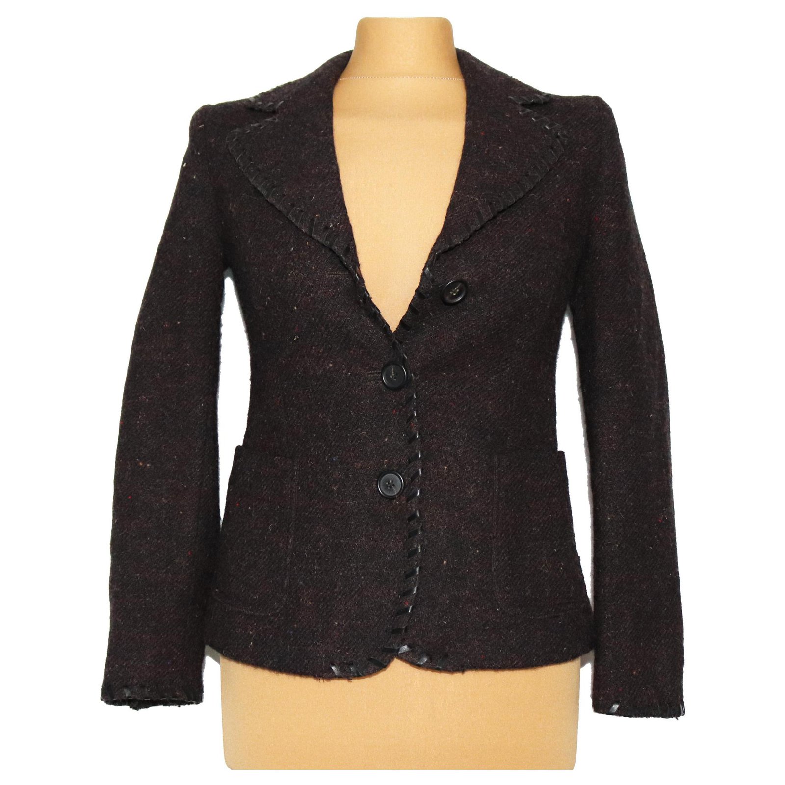 Miu Miu Jackets Brown Leather Wool ref.167891 - Joli Closet