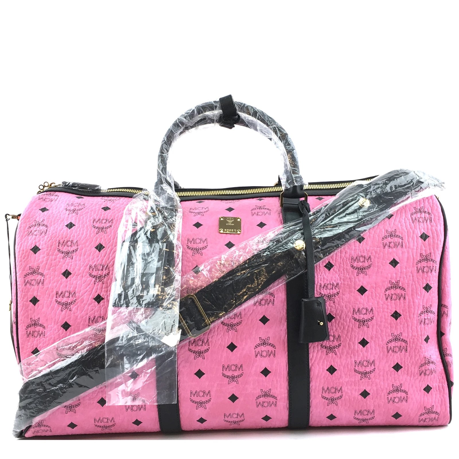 MCM Duffle Logo Pink Canvas Leather ref.168118 - Joli Closet