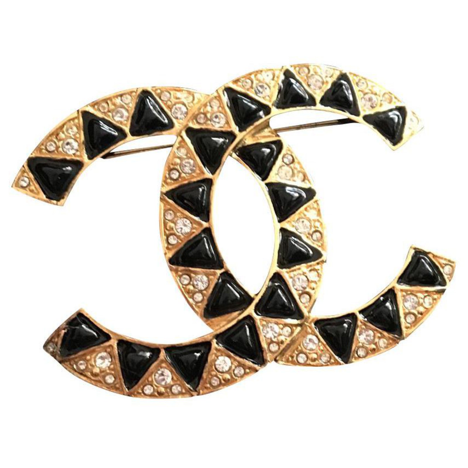 Chanel, Black and white pearl CC pin brooche. - Unique Designer Pieces