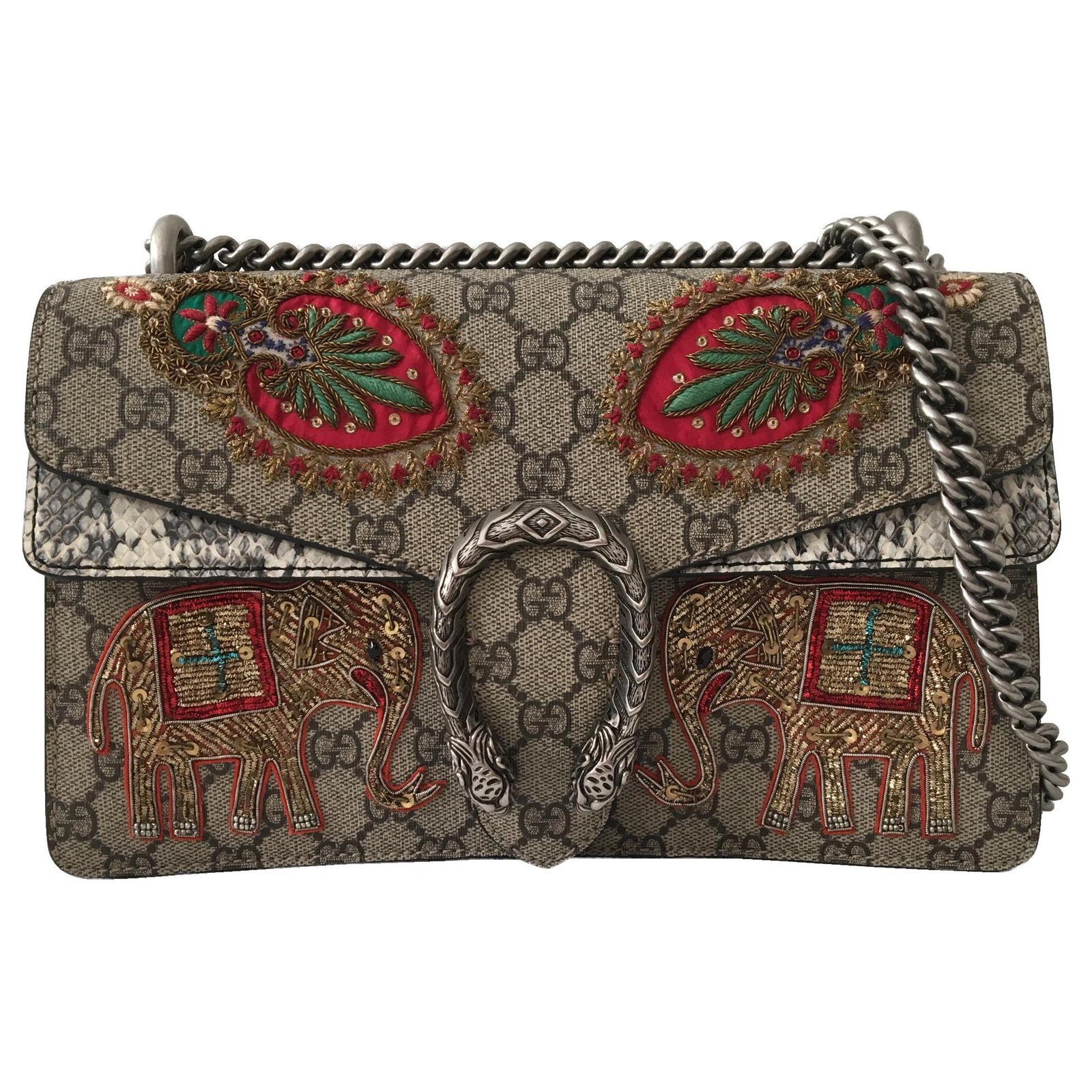 Desert ozone wise Gucci Dionysus Bag python Elephant patches Red Beige Green Cotton Exotic  leather ref.168467 - Joli Closet