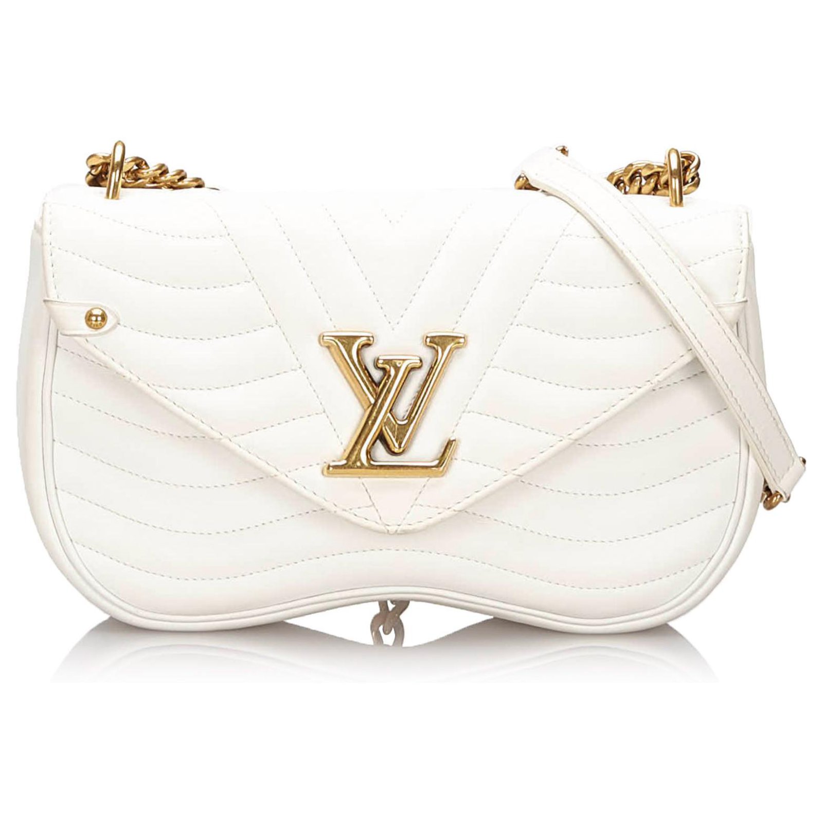 Louis Vuitton White New Wave Chain Bag MM Leather Metal ref.168490