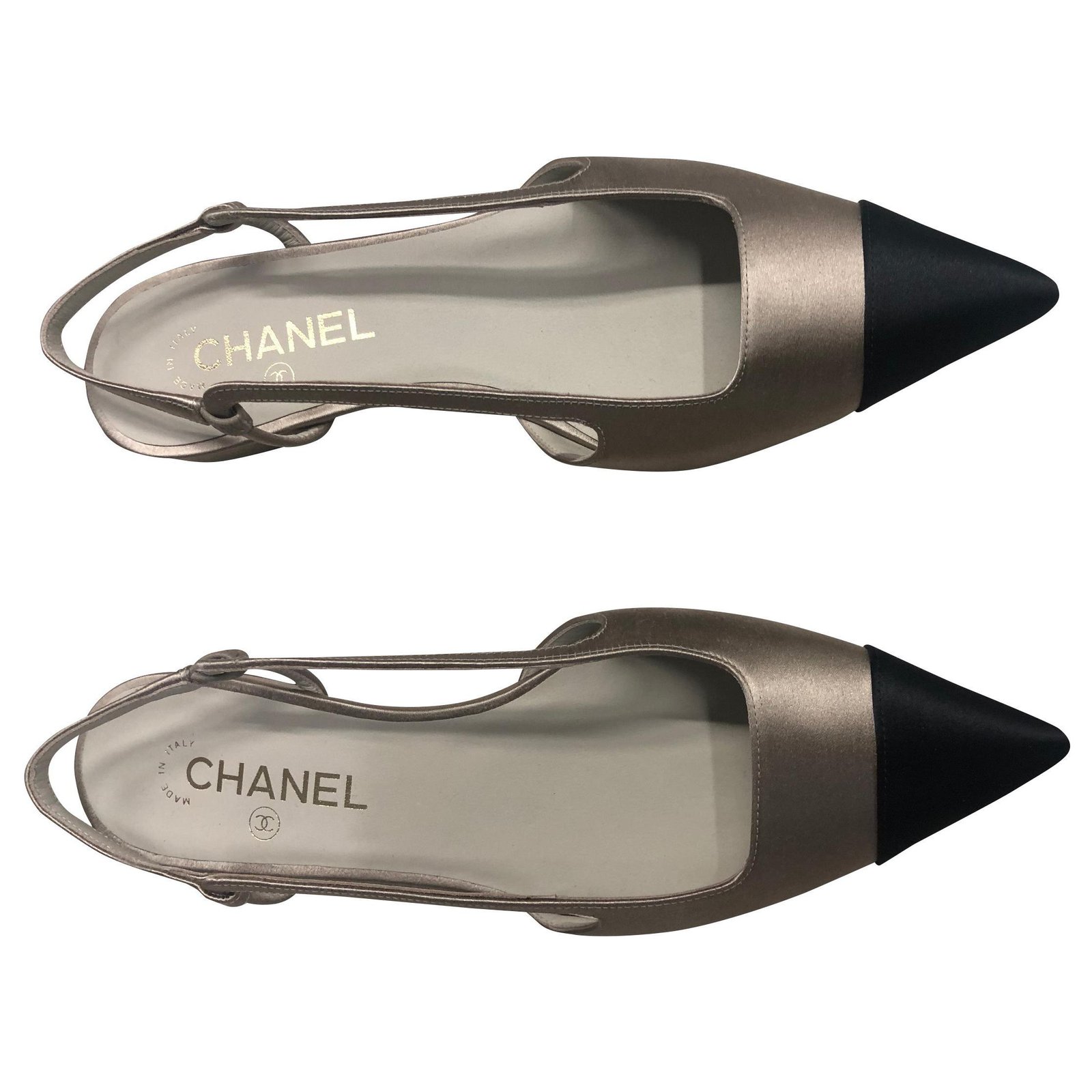 Slingback leather ballet flats Chanel Beige size 37.5 EU in Leather -  36521244