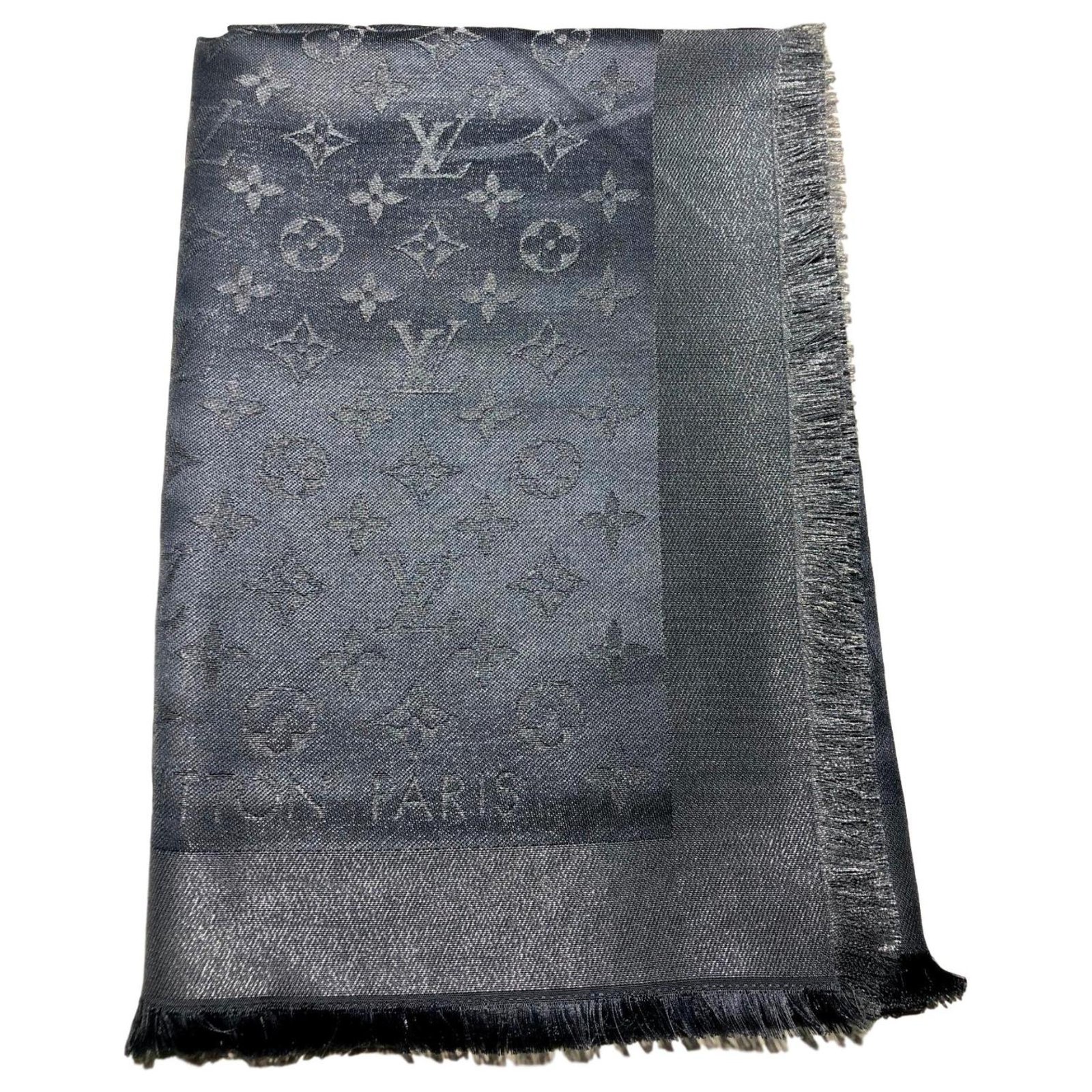 Louis Vuitton so shine black monogram shawl Silk Wool Viscose ref