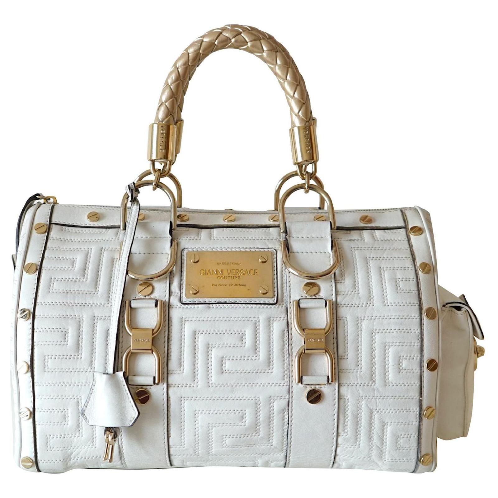 Gianni Versace Boston Bag White Quilted Leather Golden ref.269467