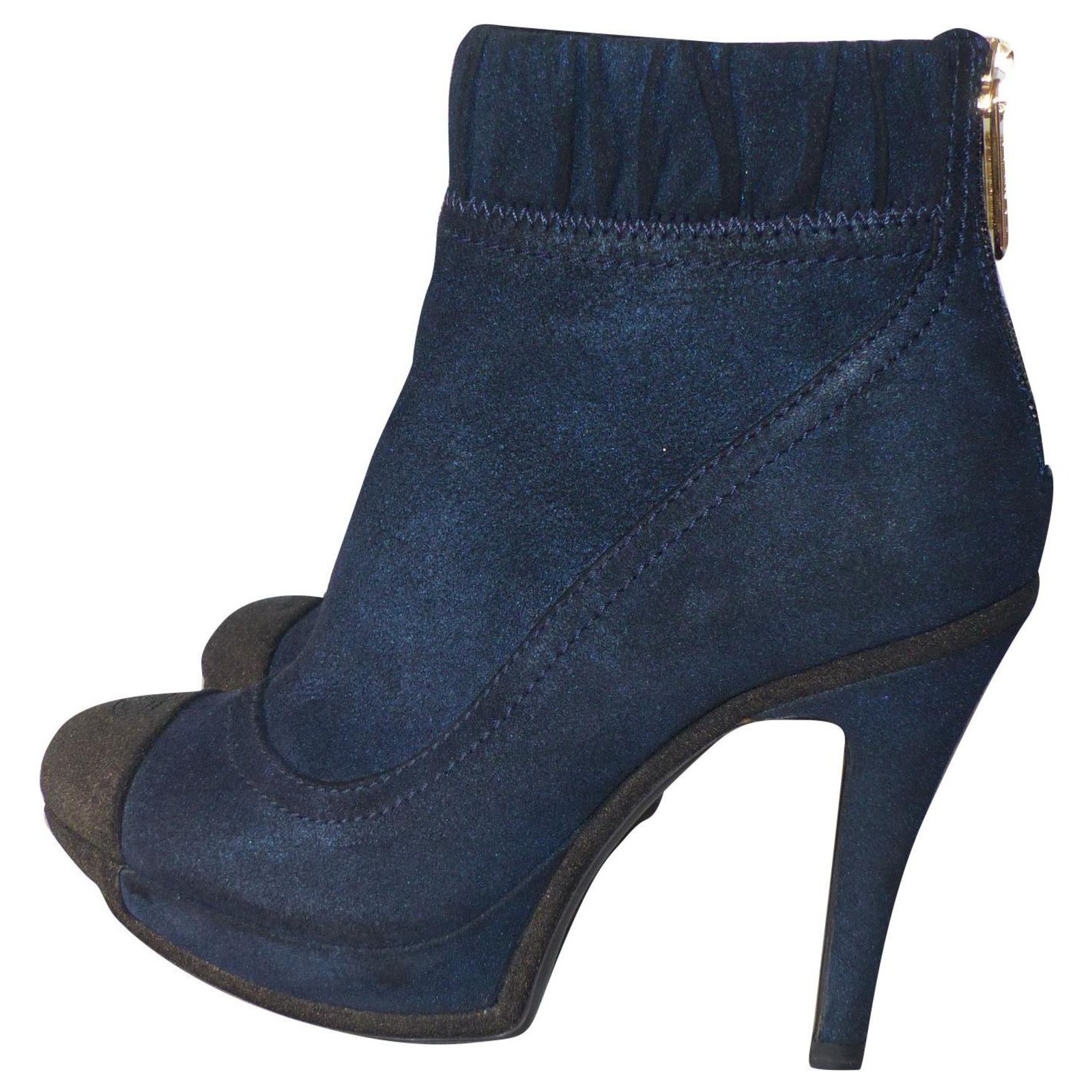 chanel blue suede boots
