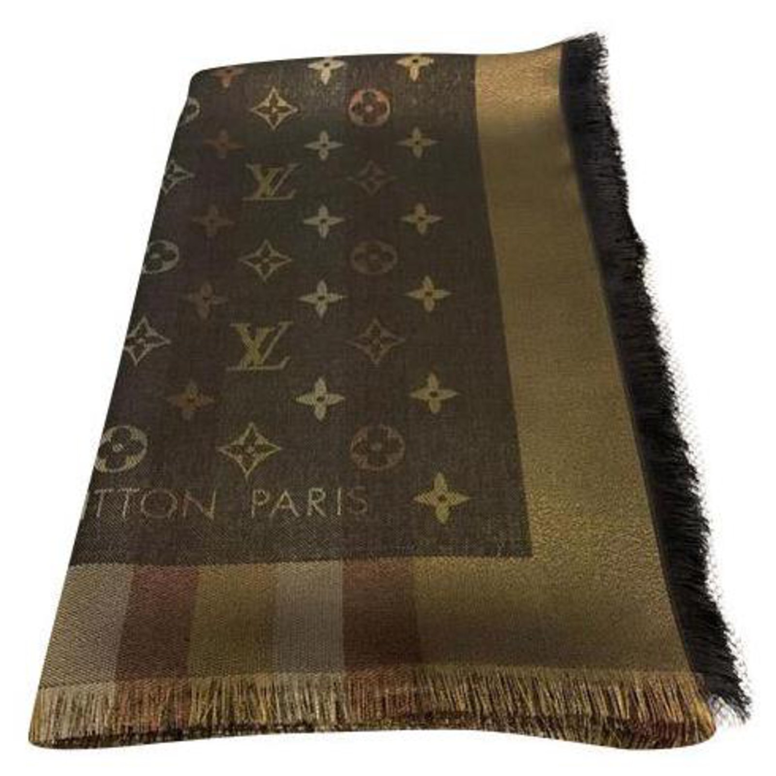 Louis Vuitton So Shine Monogram Shawl Brown Silk