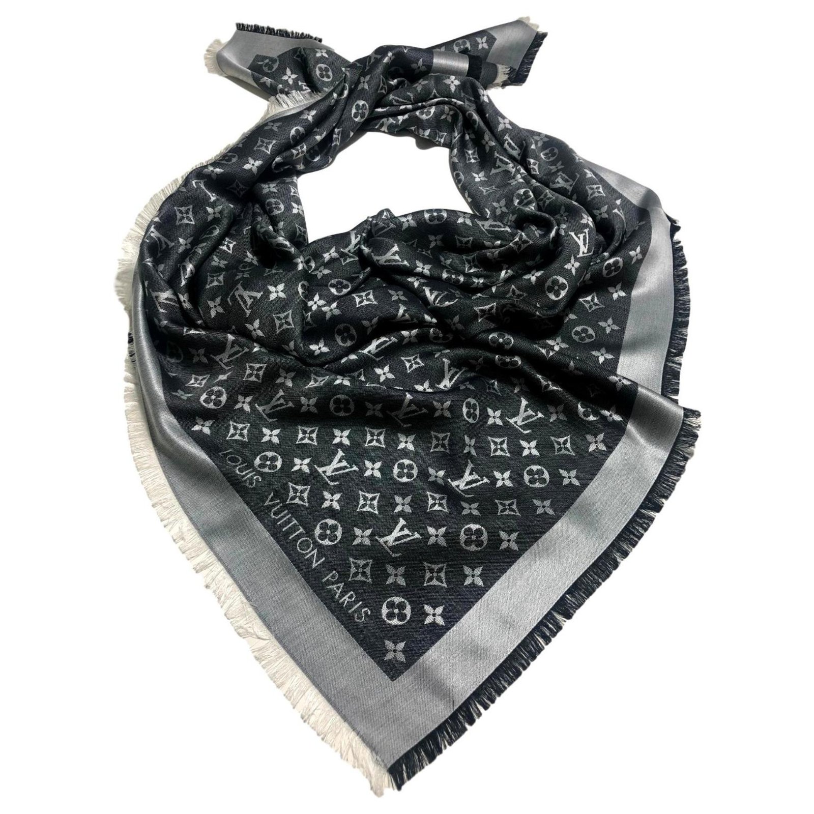 Louis Vuitton monogram DENIM shawl Black Silk Wool ref.170425 - Joli Closet