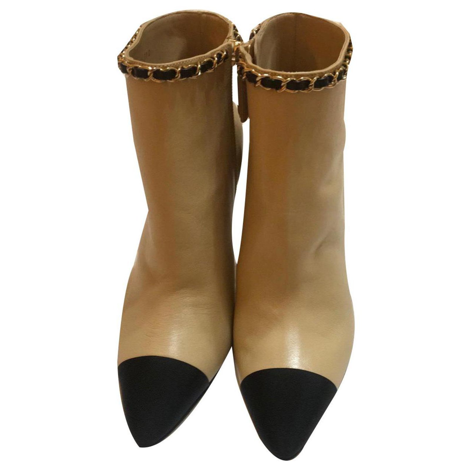 Chanel Boots Boots Leather Beige ref 