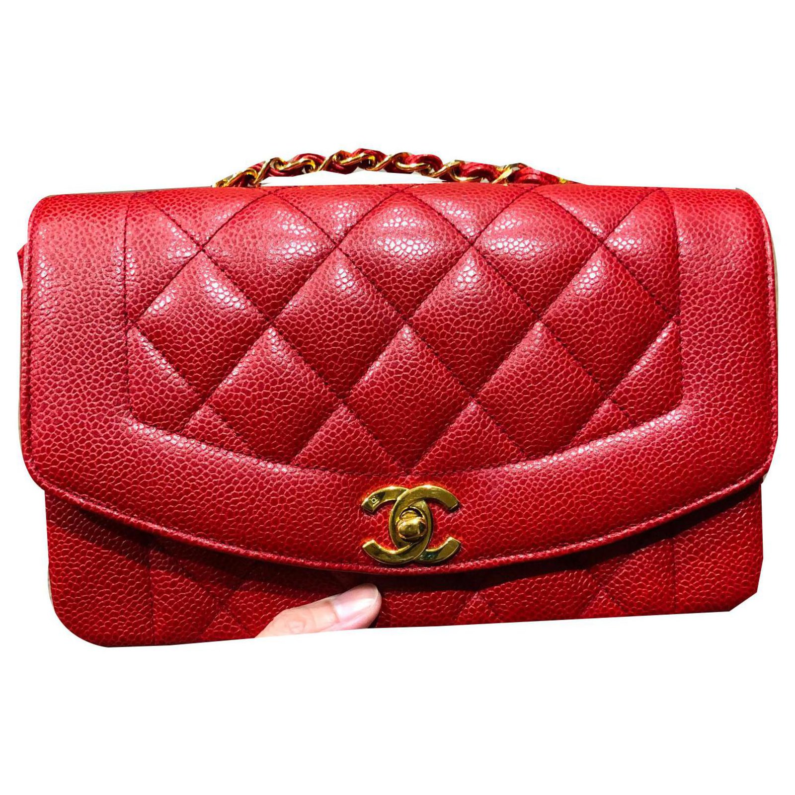 RARE Chanel Red caviar DIANA bag Leather ref.170994 - Joli Closet