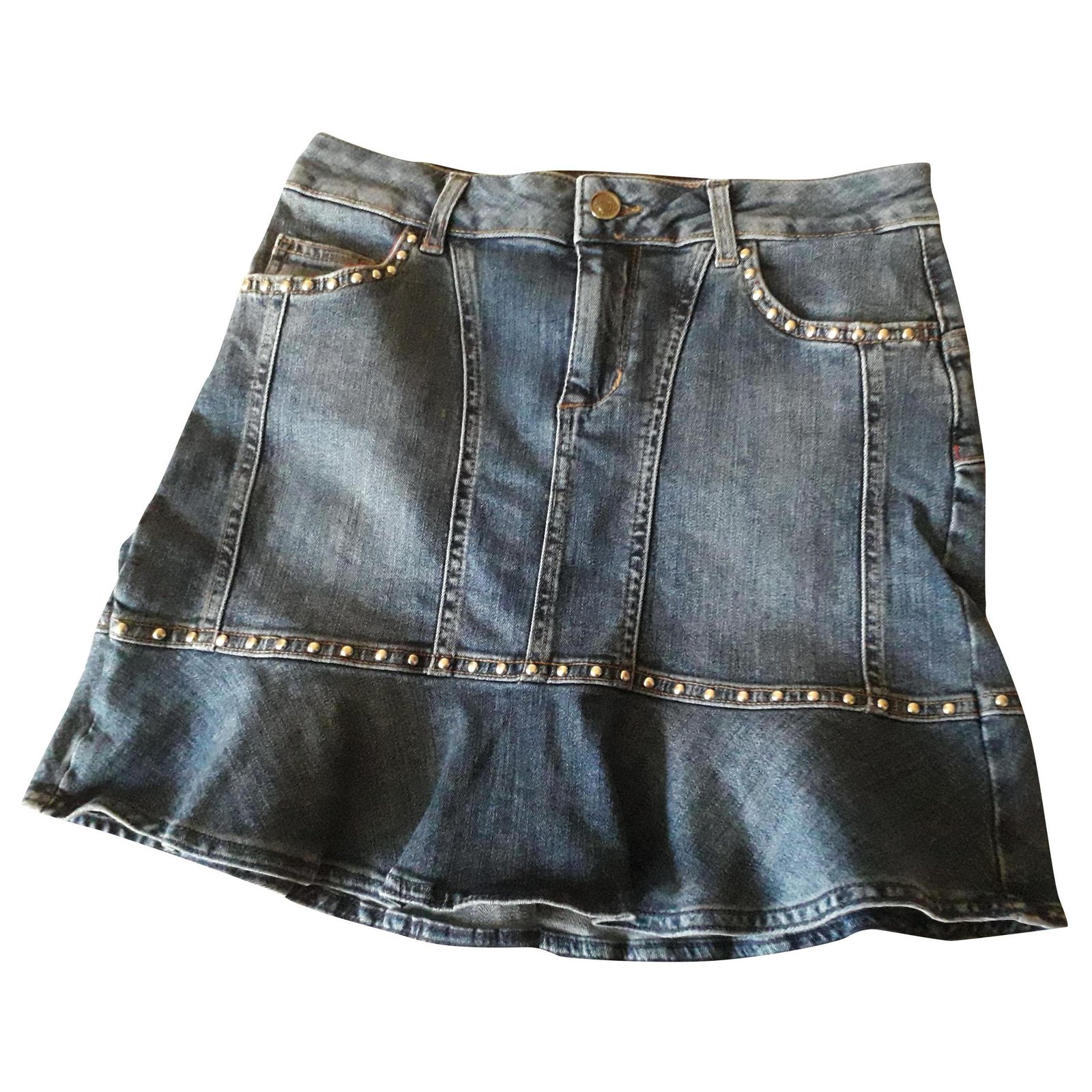 jean skirt with ruffle bottom