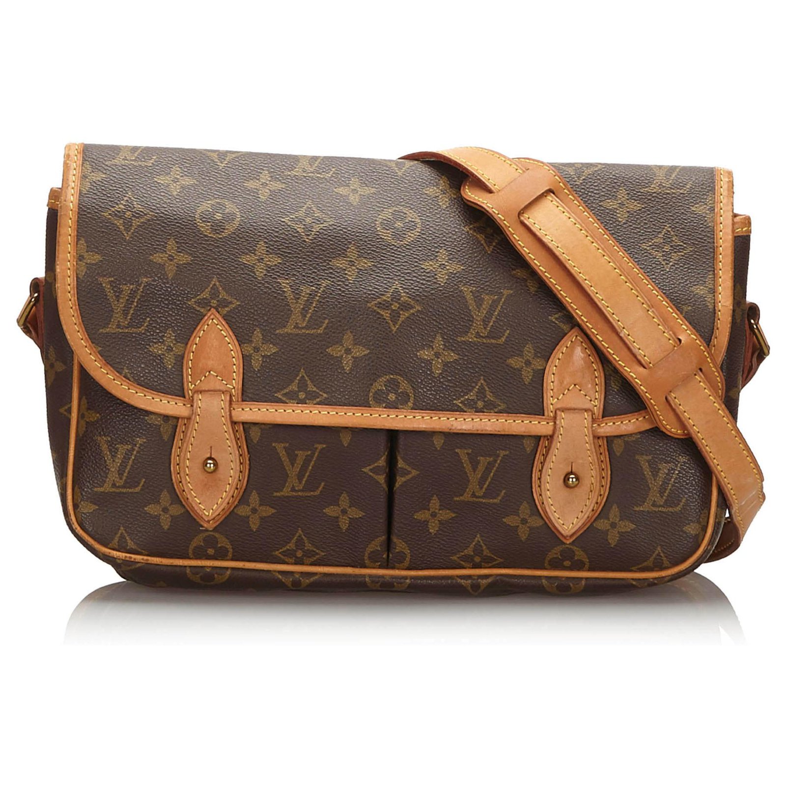 Louis Vuitton Monogram Sac Gibeciere MM Brown Leather Cloth ref