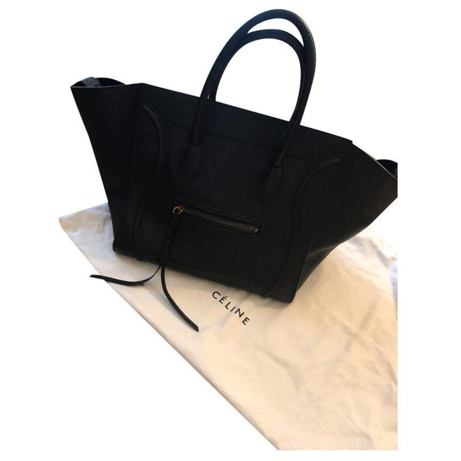 Celine Black Croc Embossed Leather Medium Phantom Luggage Tote Bag