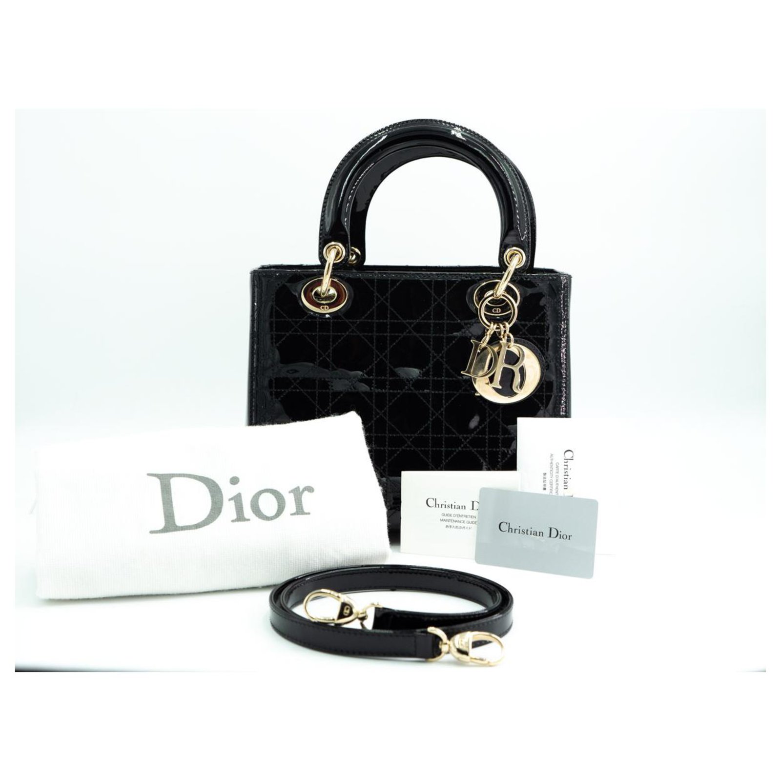 Christian Dior Black Patent Mini Lady Dior Bag w Box  Authenticity C   Oliver Jewellery
