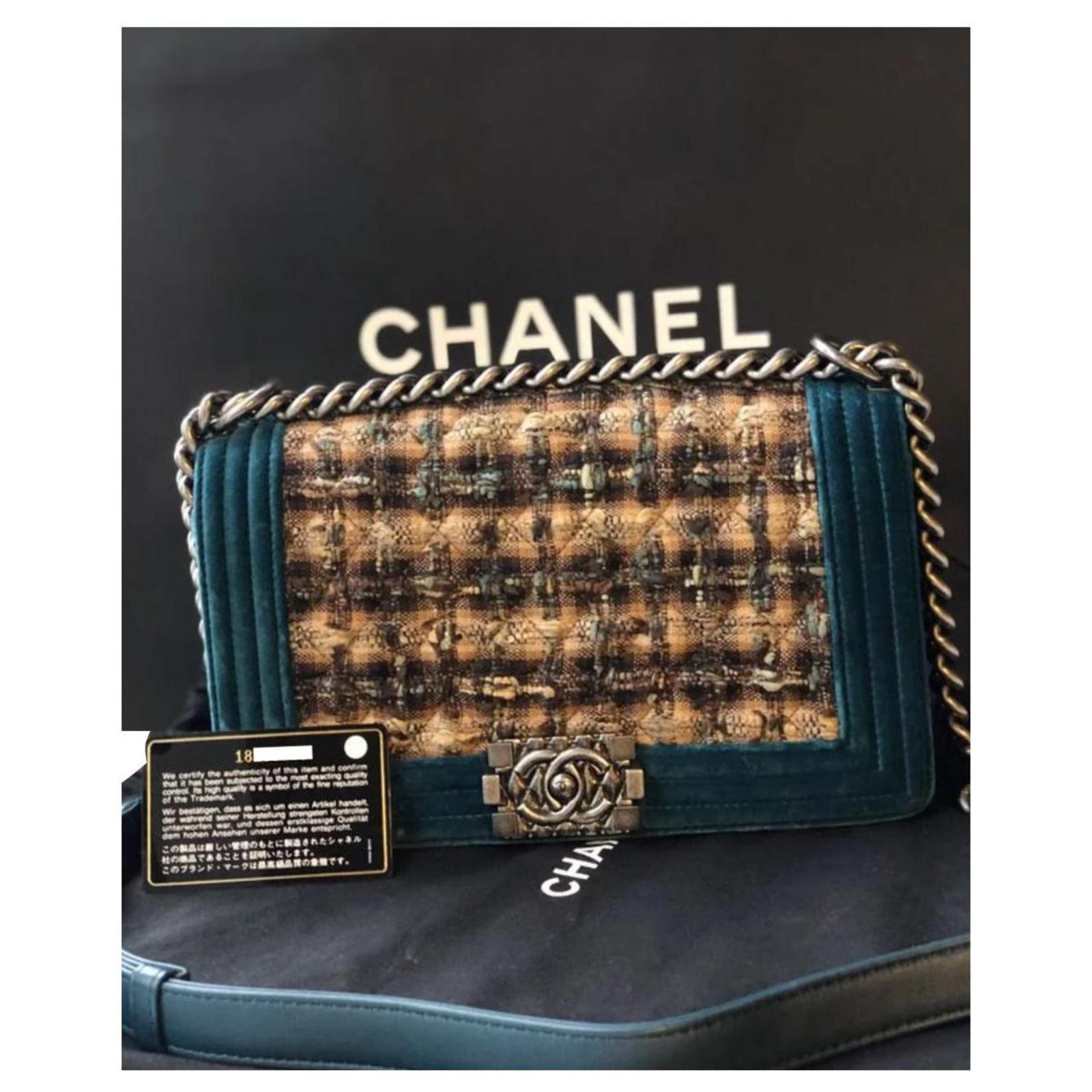 Chanel Boy Medium Bag Brown Blue Dark brown Velvet Tweed ref.173347 - Joli  Closet