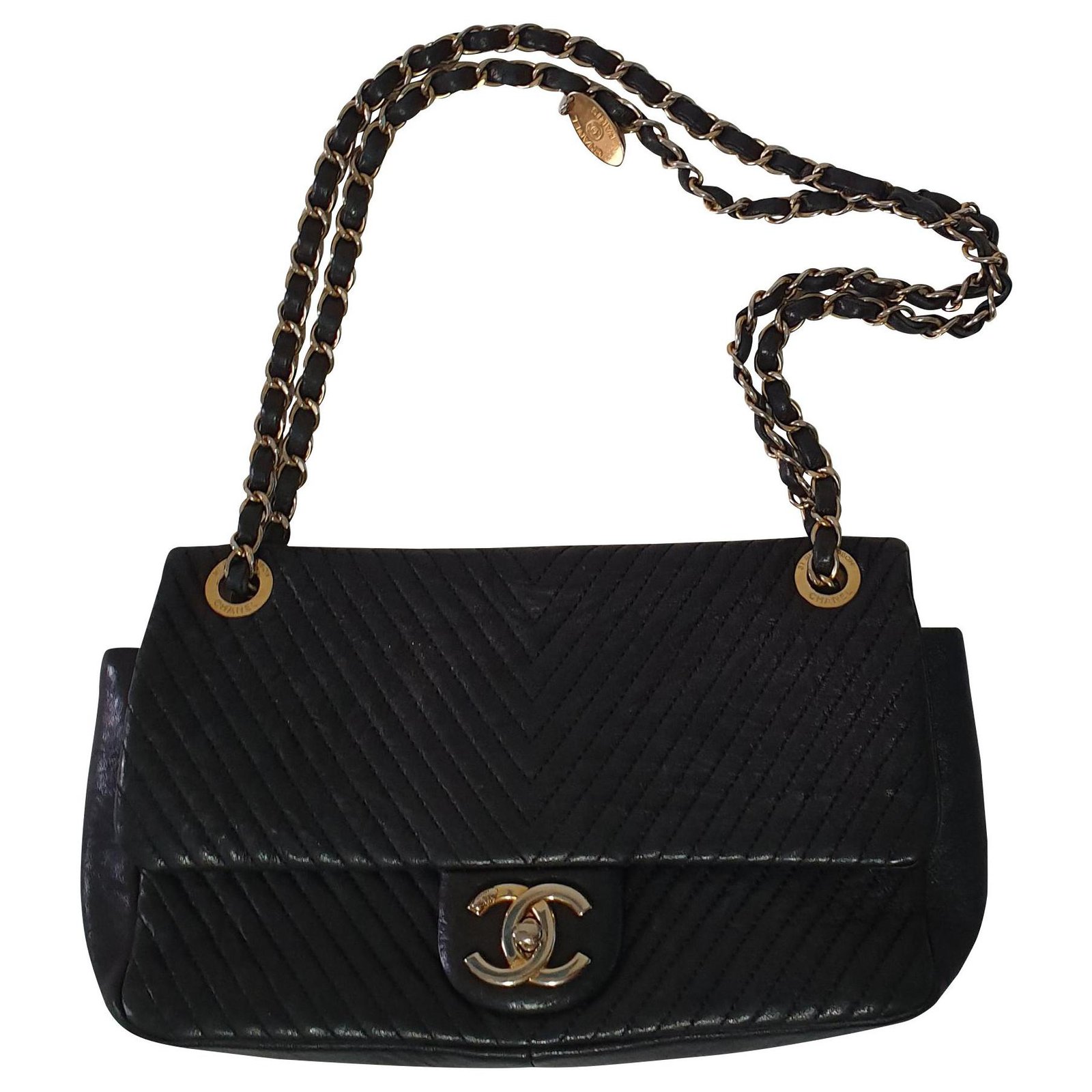 Wallet On Chain Chanel V Stitch Chain shoulder bag Black Leather ref.173433  - Joli Closet