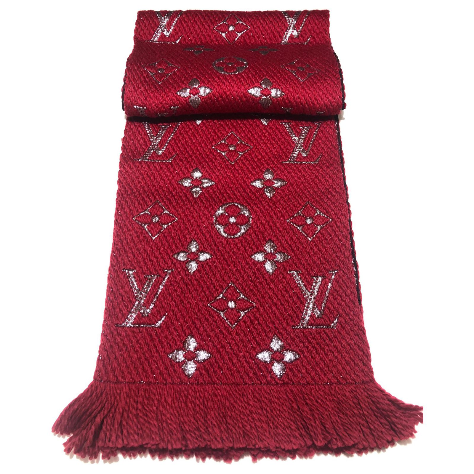 Sciarpa Louis Vuitton logomania shine rossa Red Silk Wool ref.173504 ...
