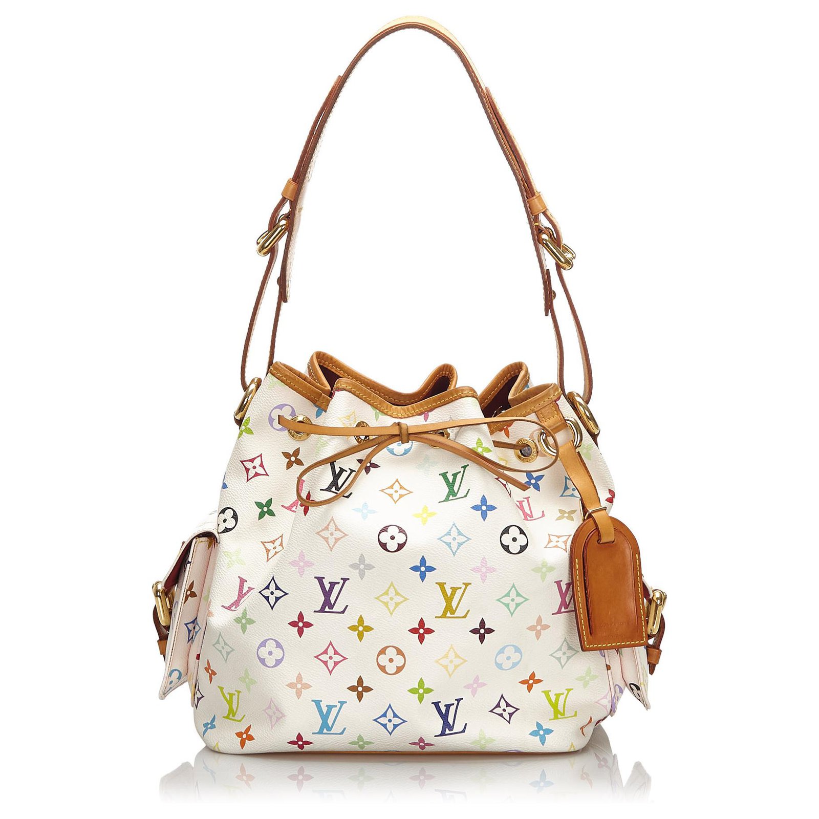 Louis Vuitton, Bags, Louis Vuitton Petit Noe White Multicolor Drawstring  Bucket Bag
