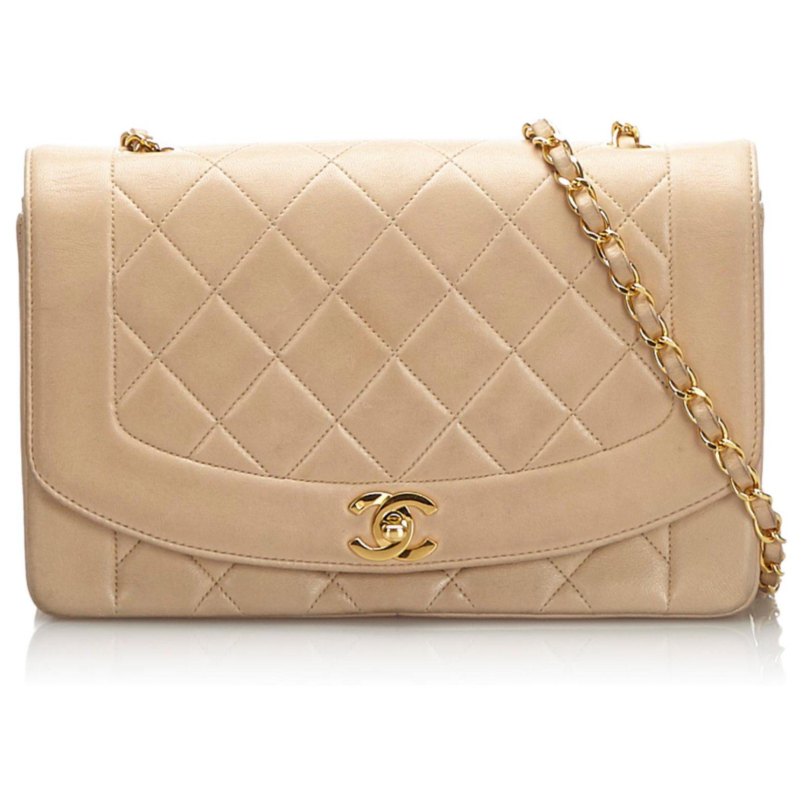 Chanel Brown Diana Flap Crossbody Bag Beige Leather Metal ref.174092 - Joli  Closet