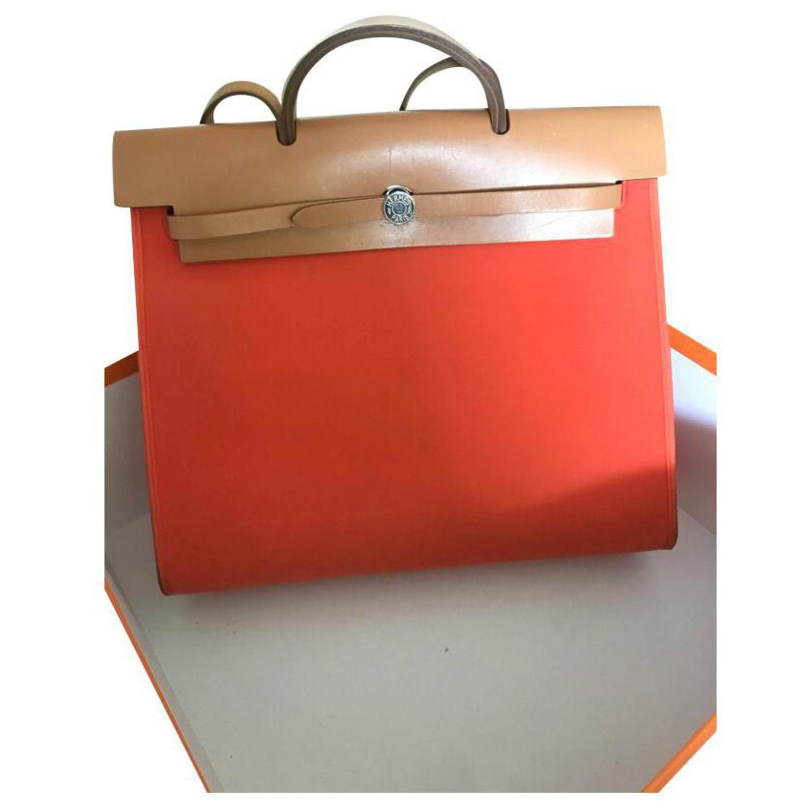 Herbag Hermès Handbags Orange Leather Cloth ref.174712 - Joli Closet