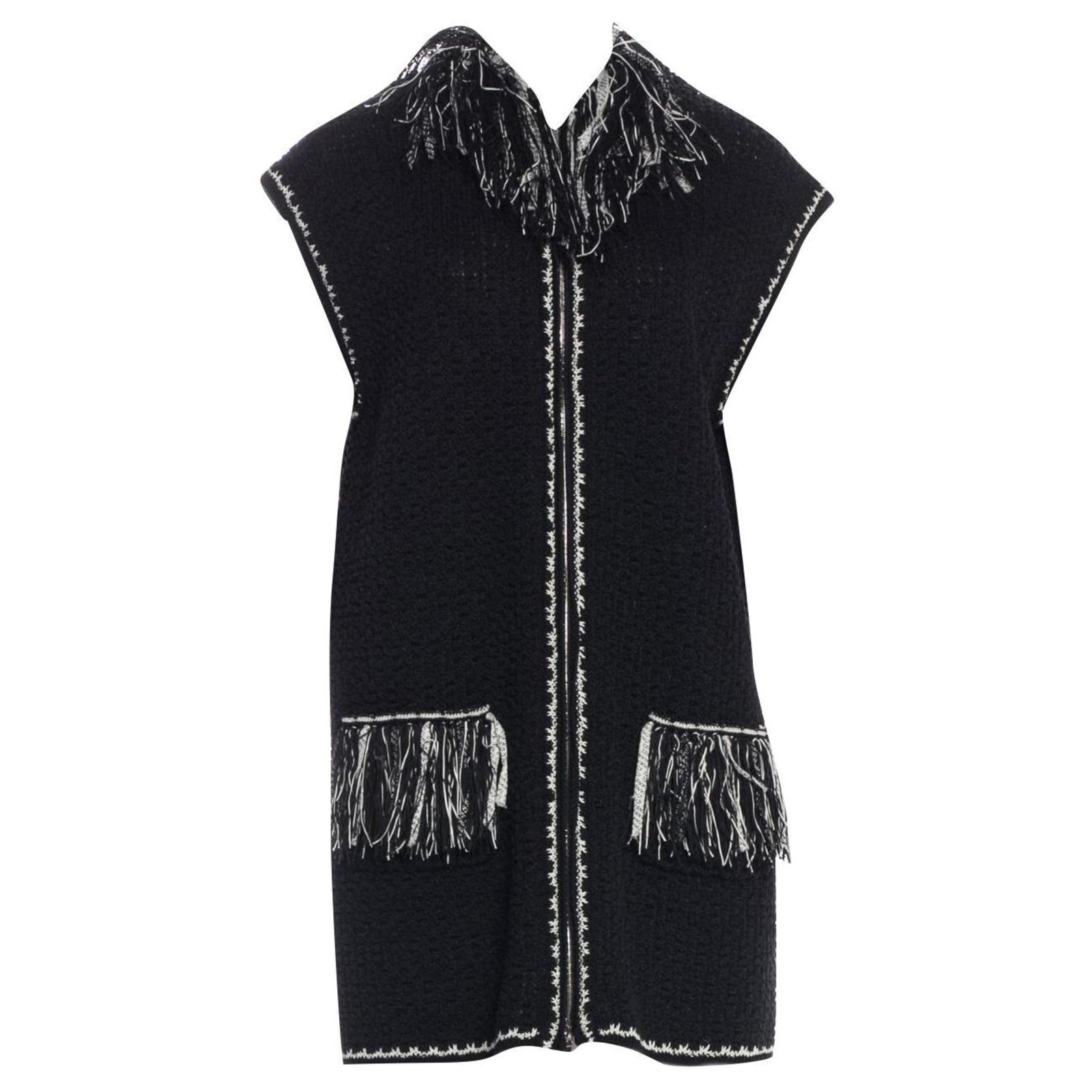 Chanel fringed long vest Black Cotton ref.174771 - Joli Closet