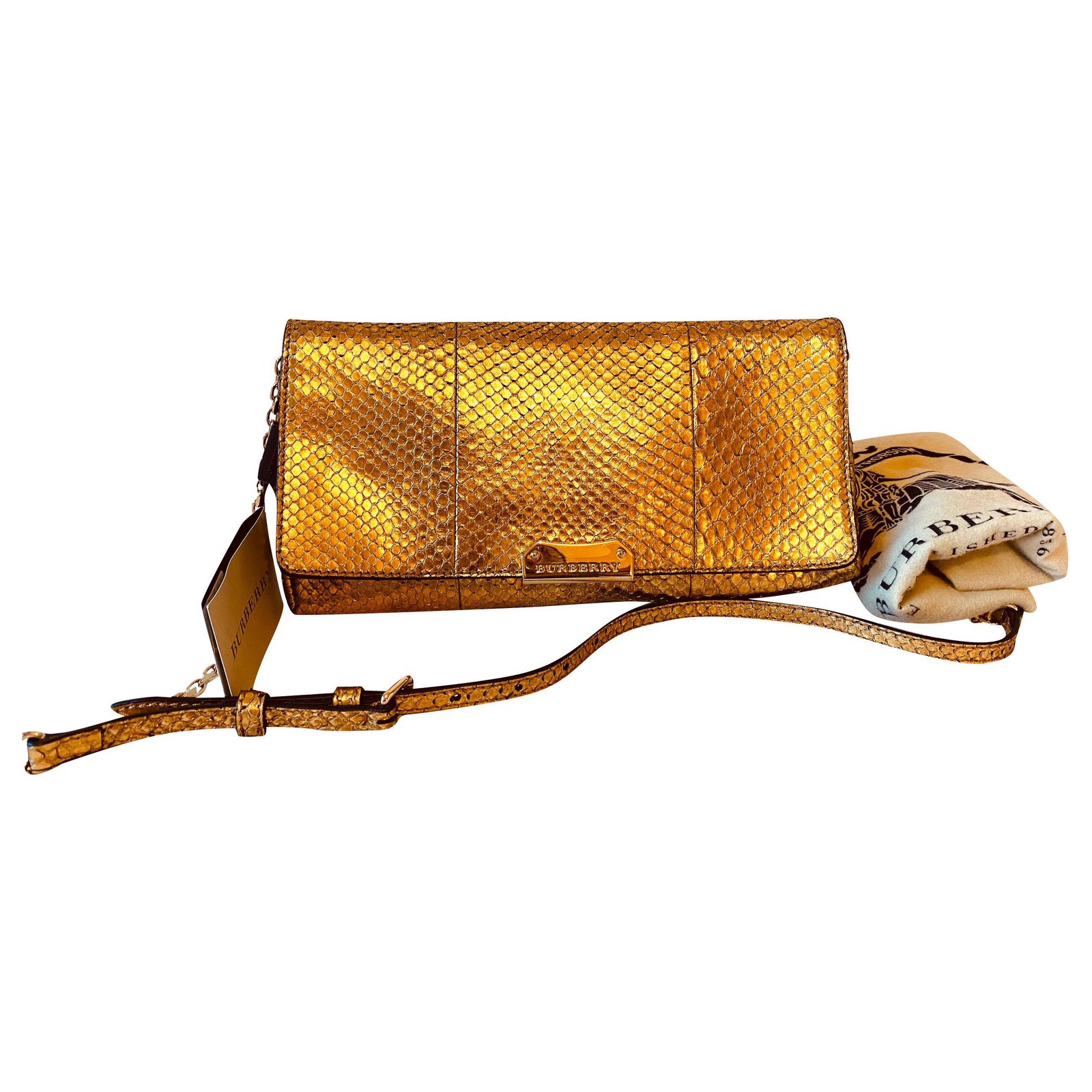 Burberry Small Metallic Python Clutch Bag Golden  - Joli Closet