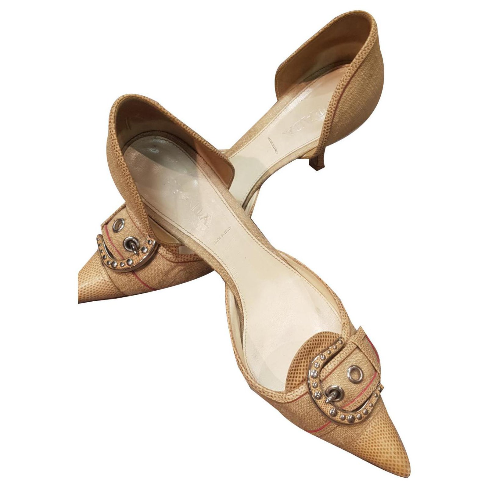prada sandals Beige Leather Cloth ref.175502 - Joli Closet
