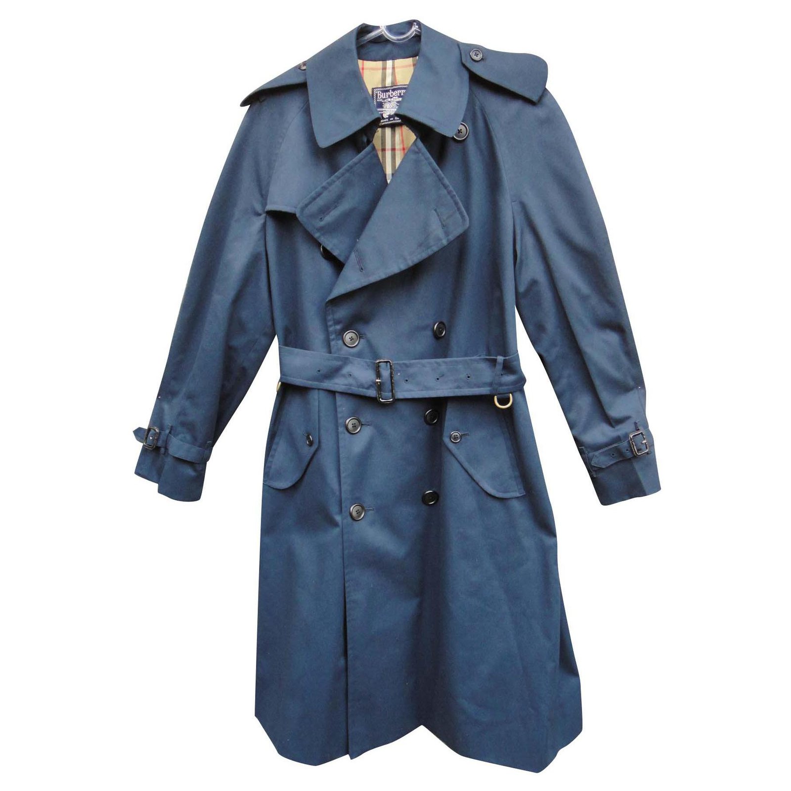 men's Burberry vintage t trench coat 46 Navy blue Cotton Polyester ref ...