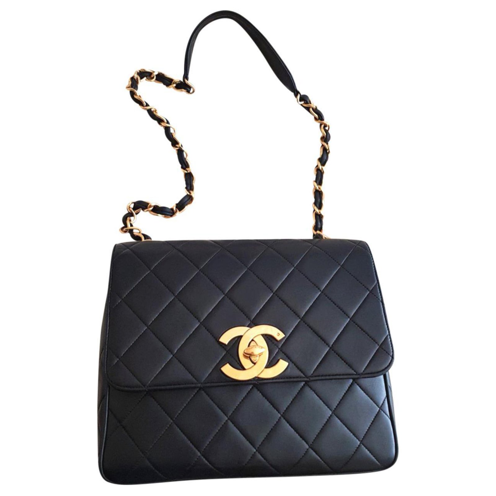 Vintage Chanel flap bag Black Leather ref.175855 - Joli Closet