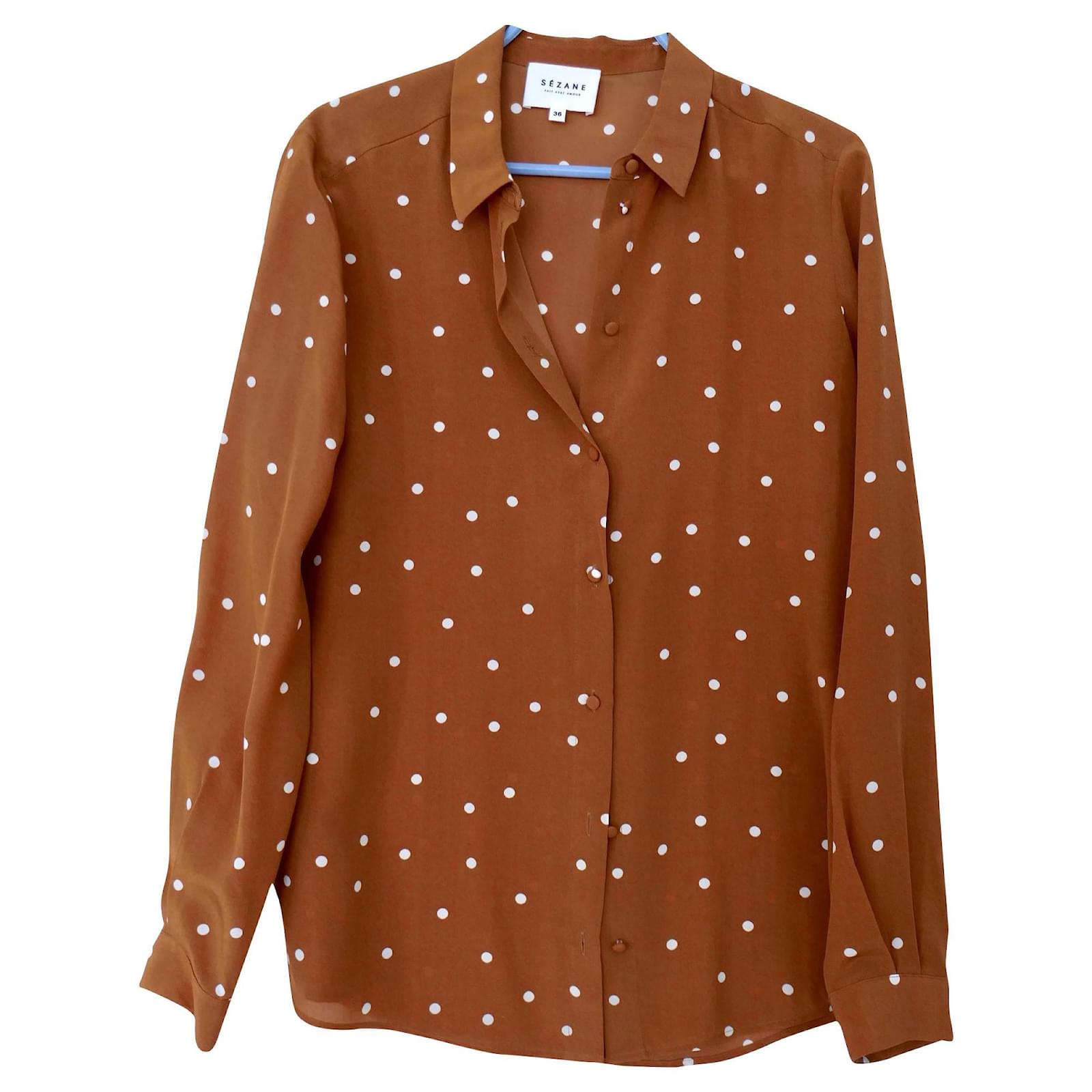SéZane camisa a lunares camel Sezane Caramelo Seda ref.176123 - Joli Closet