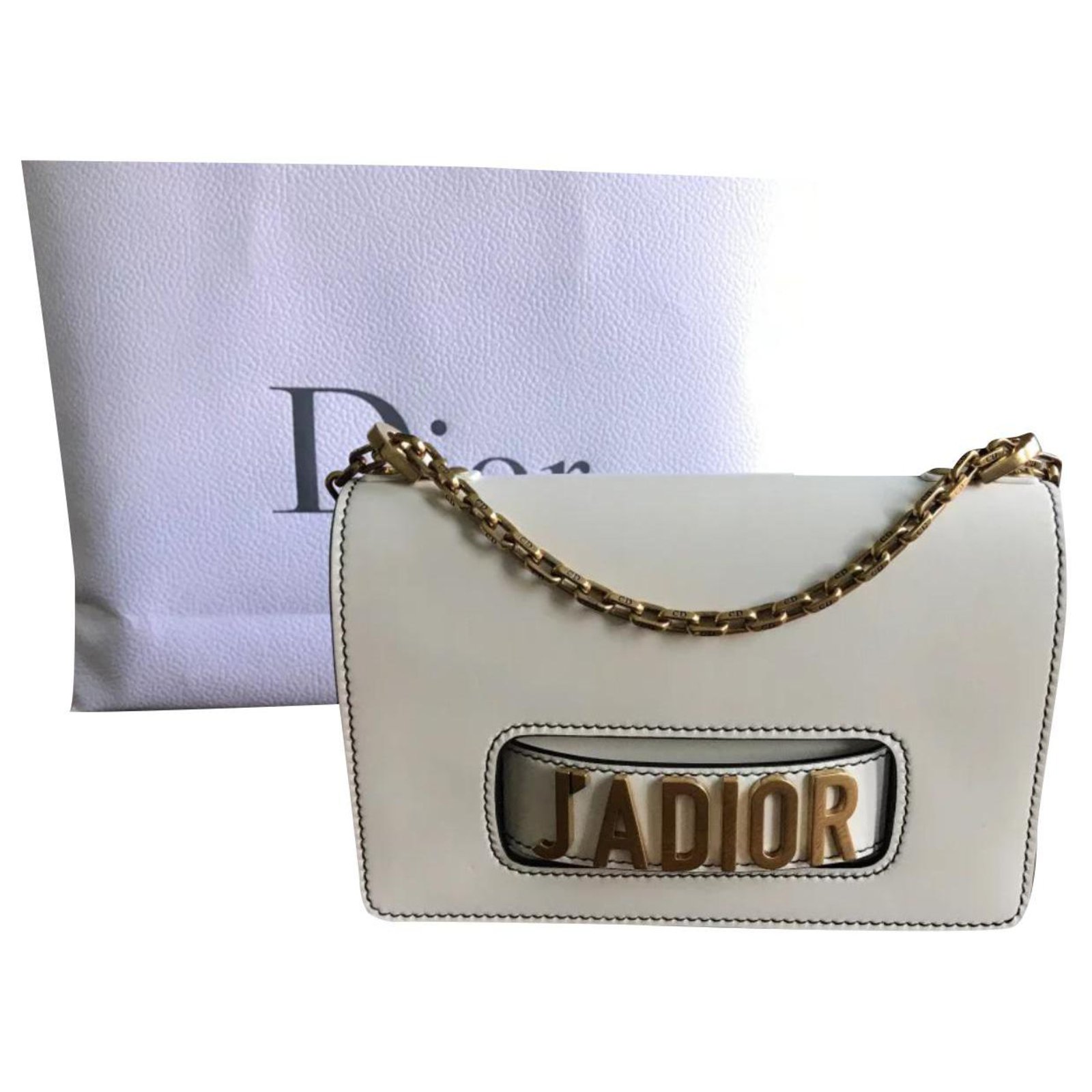 Christian Dior Dior J'Adior Medium calf leather White Flap Bag Golden  ref.176364 - Joli Closet