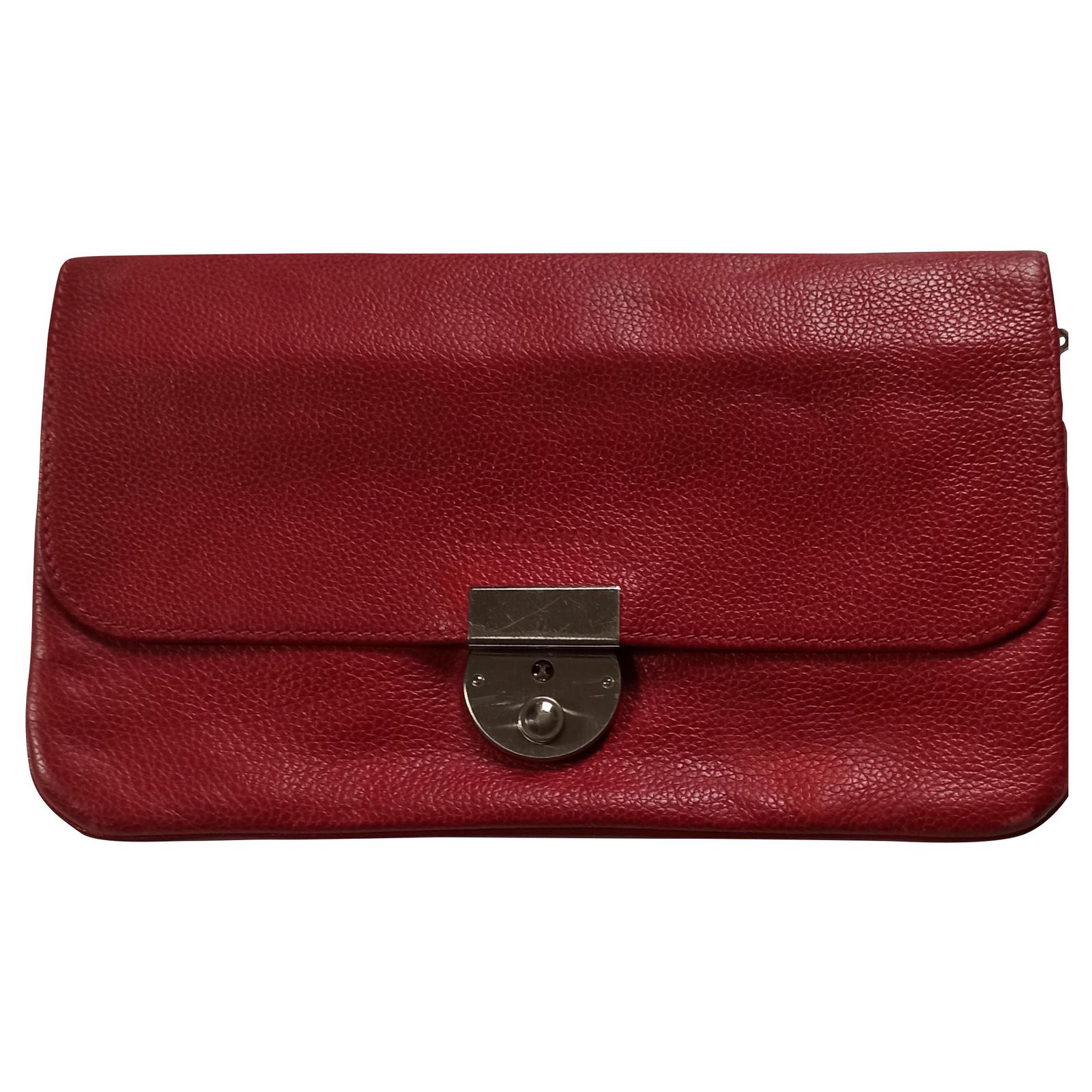 Longchamp | Bags | Longchamp Red Leather Lock Flap Clutch 9lc13 | Poshmark