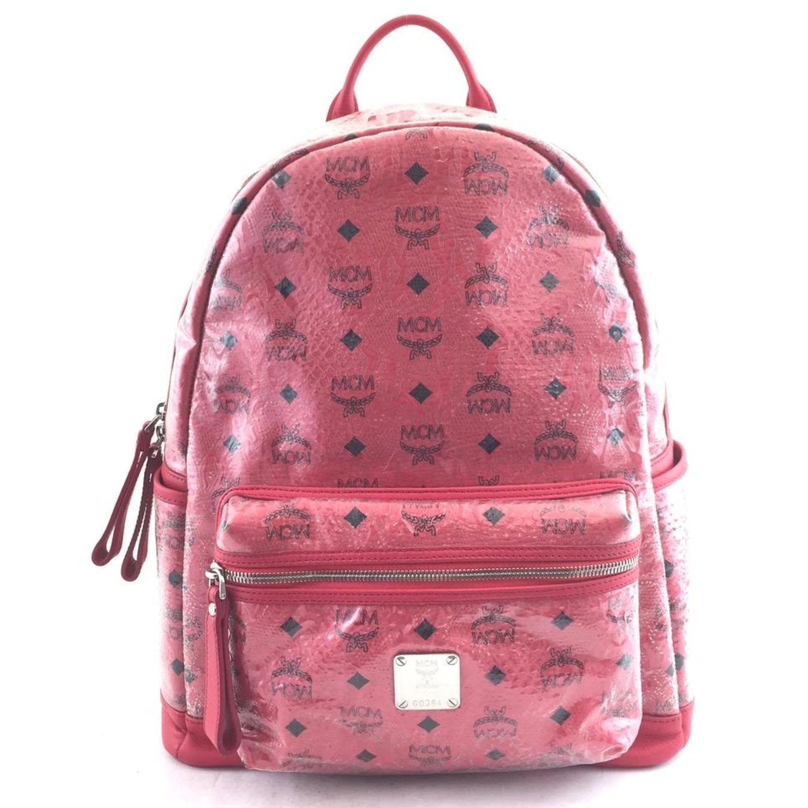 MCM Backpack Red Python Pattern Canvas Patent leather ref.176684