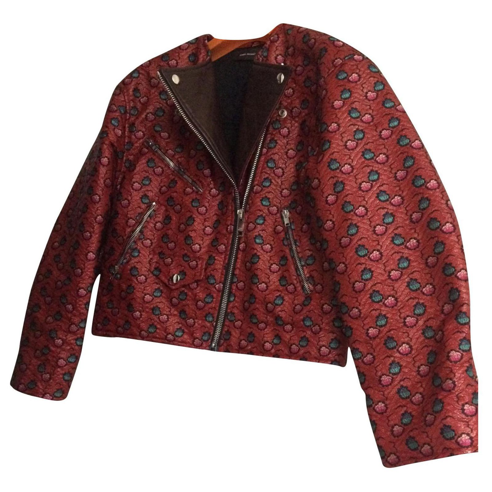 Isabel Marant Jackets Red Dark brown Leather Synthetic ref.177402 ...