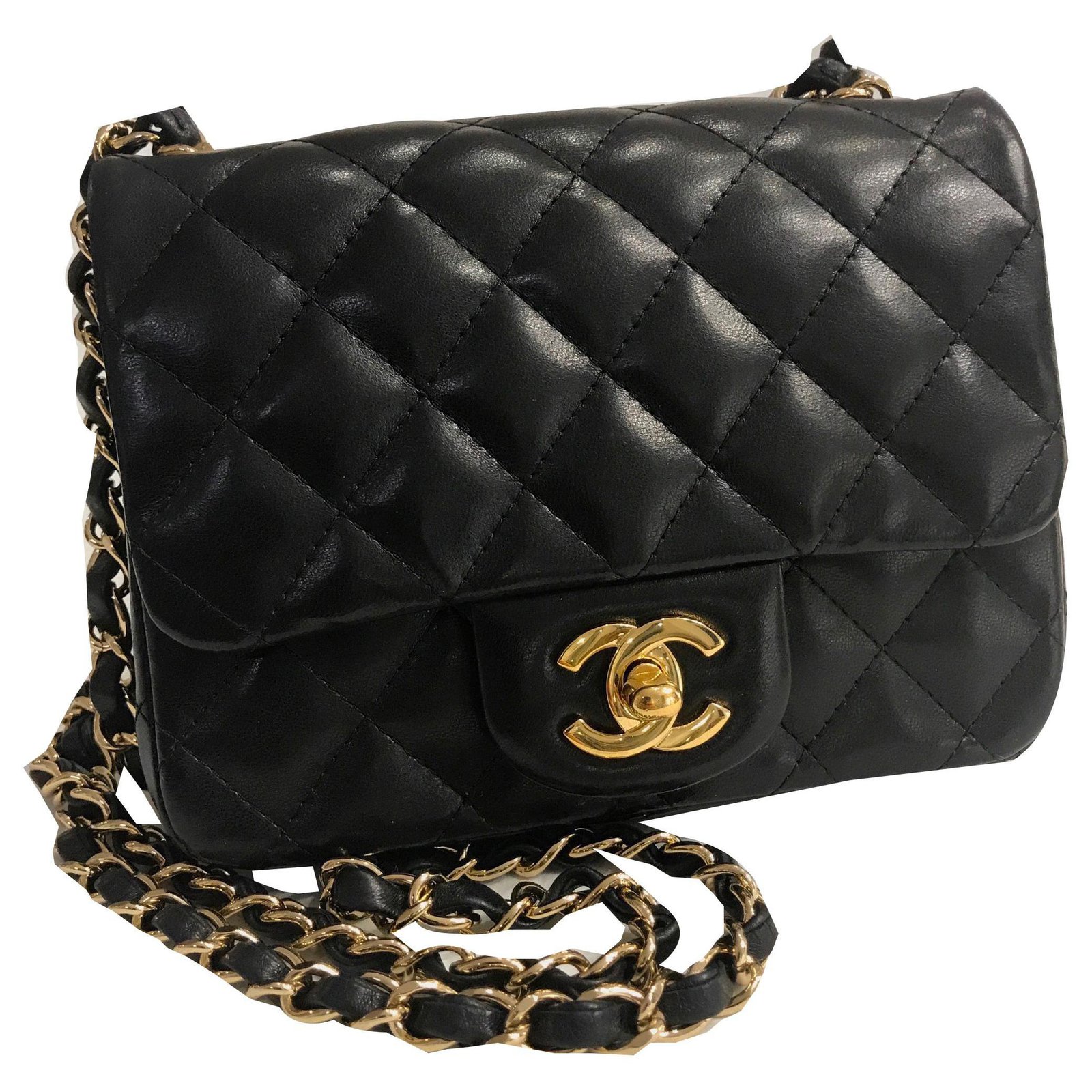 Chanel Timeless flap bag mini square Black Leather  - Joli Closet