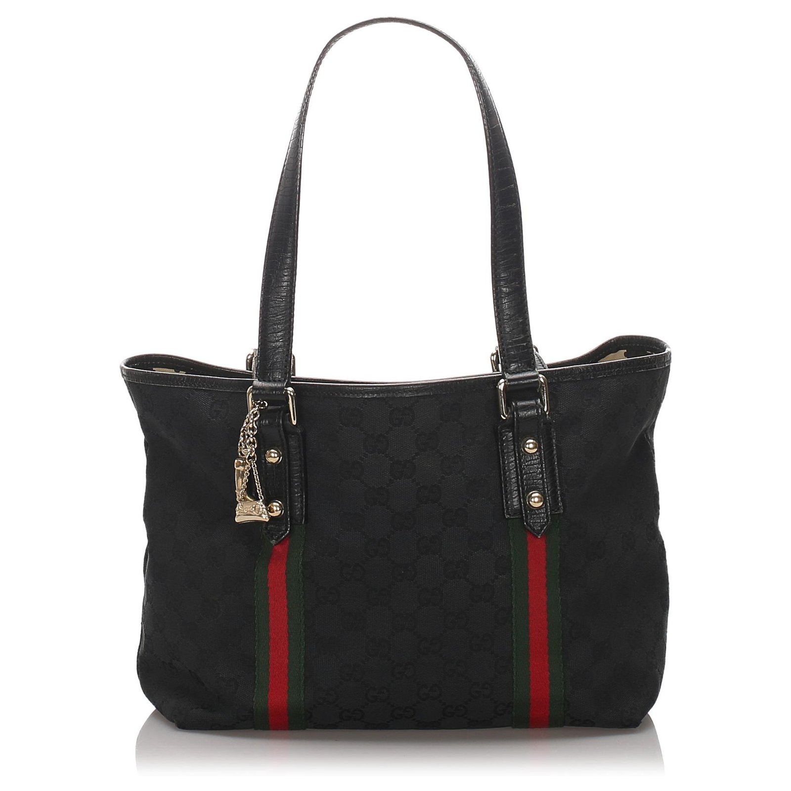 Gucci Black GG Canvas Jolicoeur Tote Bag Leather Cloth Pony-style ...