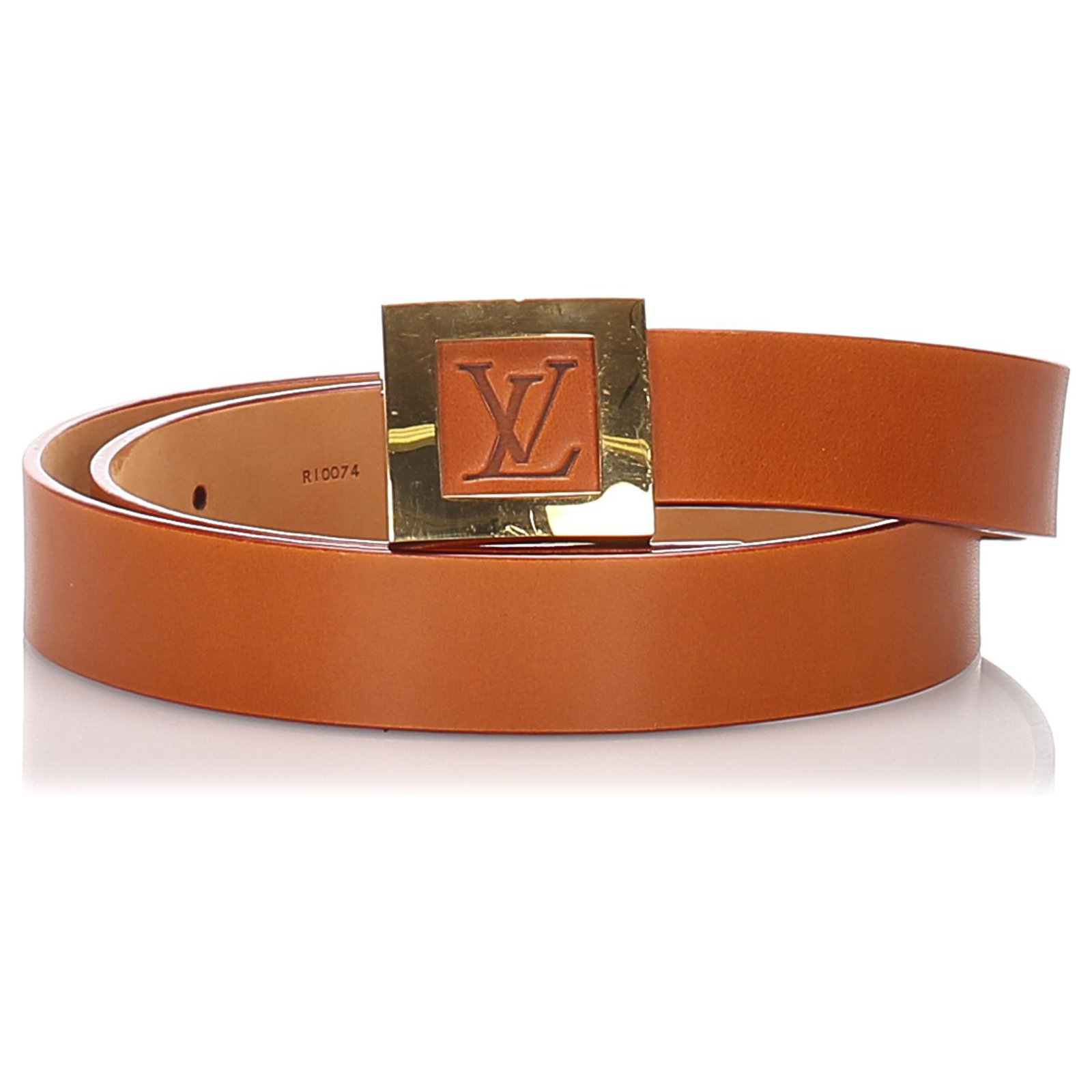 Louis Vuitton Orange Leather Belt Golden Metal Pony-style calfskin  ref.177972 - Joli Closet