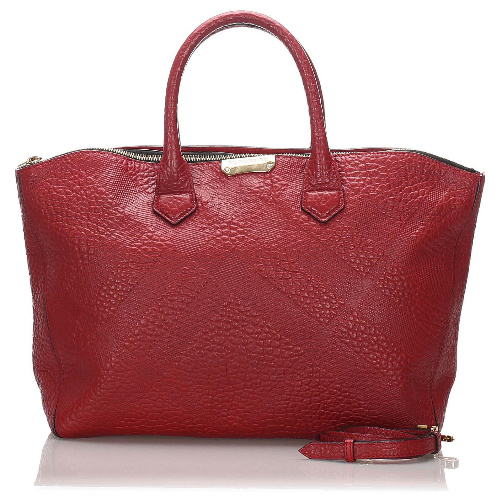 Burberry Red Embossed Leather Dewsbury Satchel Pony-style calfskin   - Joli Closet