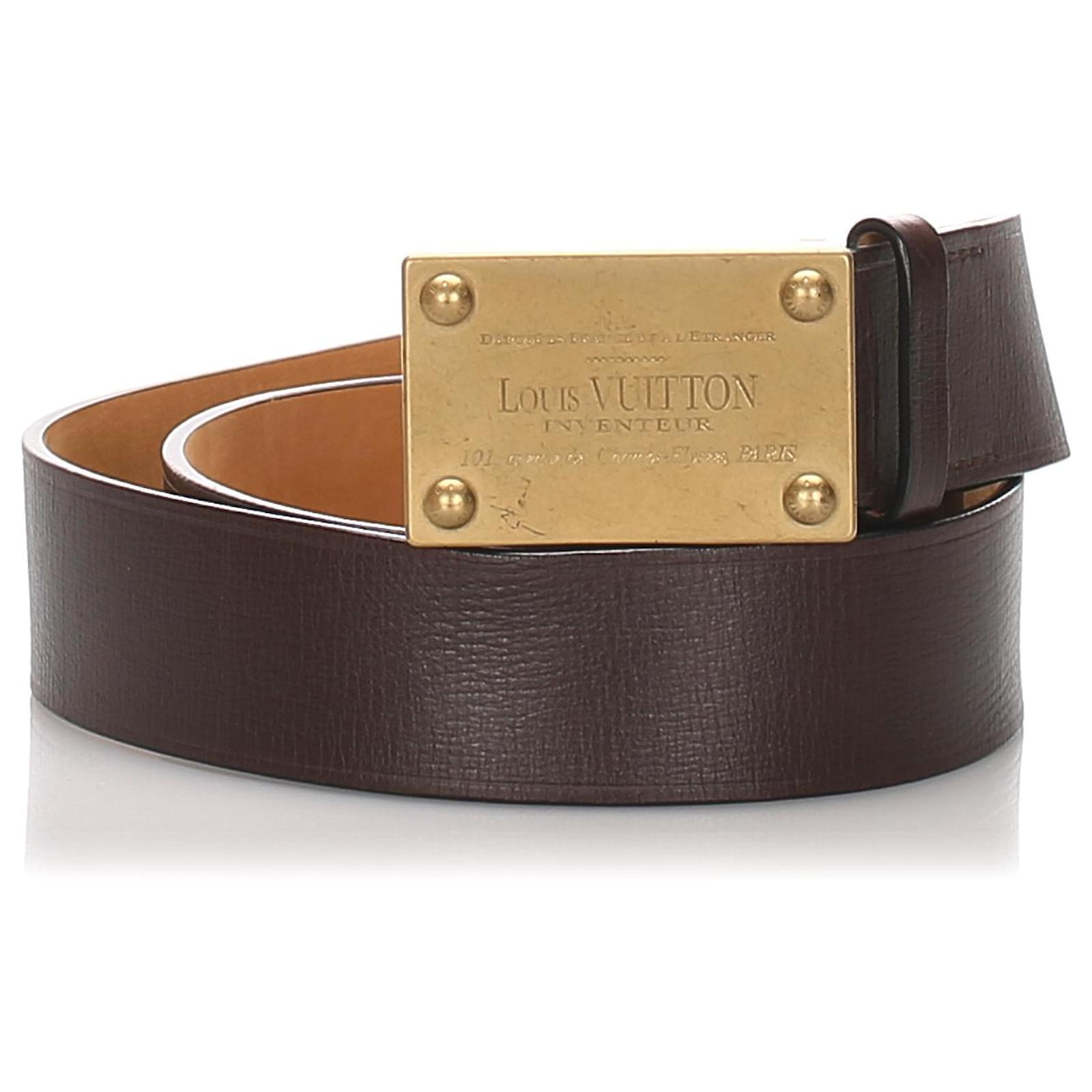 Louis Vuitton Black Utah Inventeur Belt Golden Leather Metal Pony