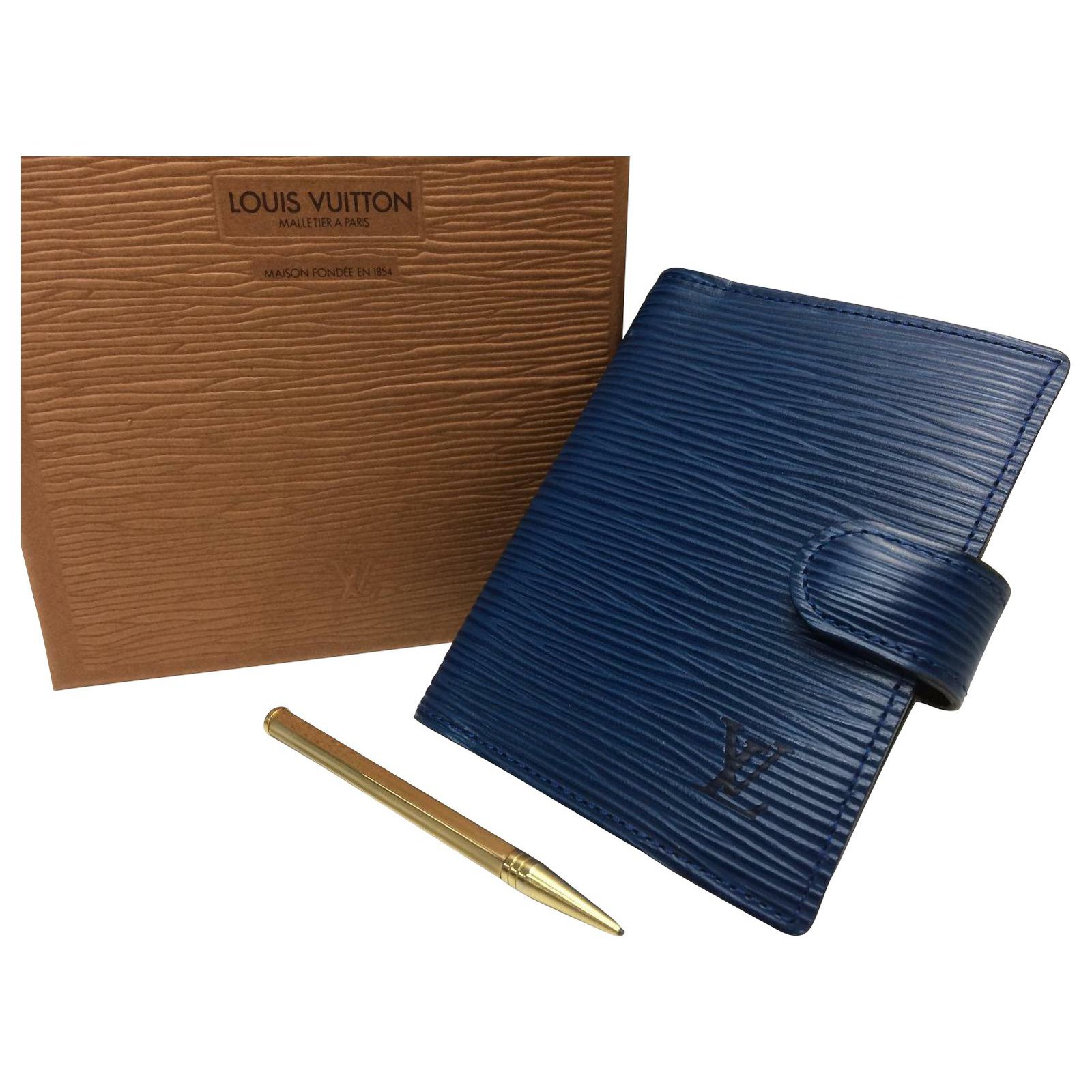 Louis Vuitton Mini Agenda Notizbuch & Druckbleistift Blau Leder